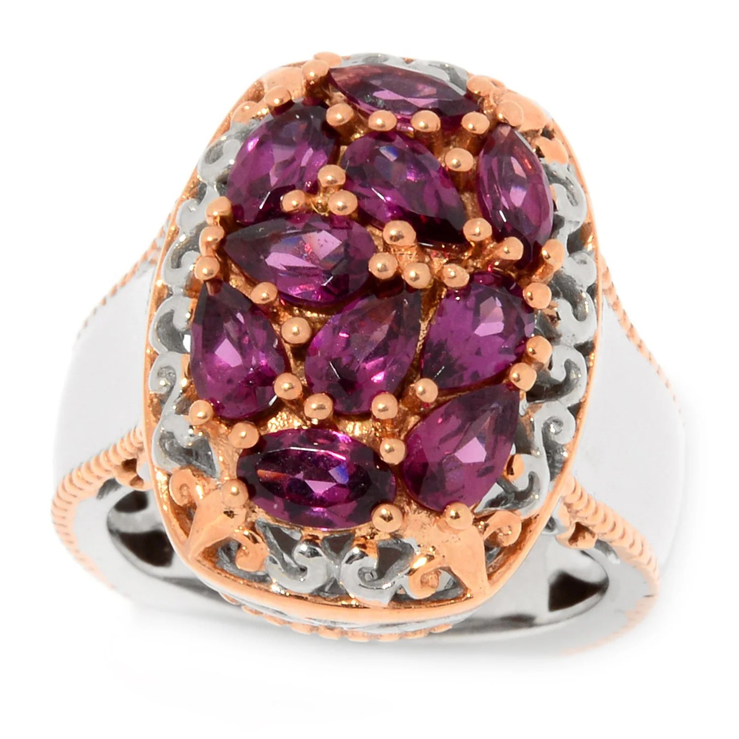 Gems en Vogue 2.06ctw Multi Shape Rhodolite Cluster Ring
