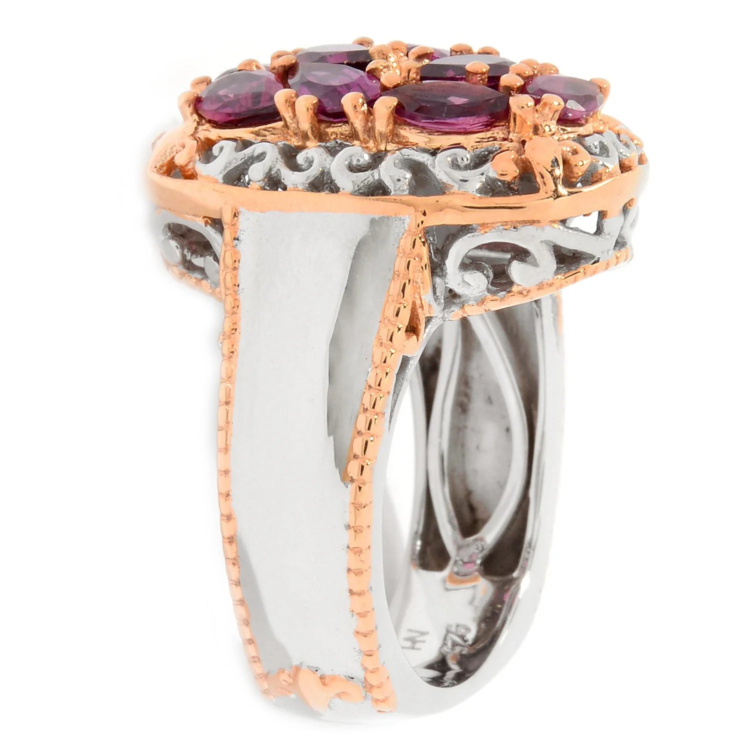 Gems en Vogue 2.06ctw Multi Shape Rhodolite Cluster Ring