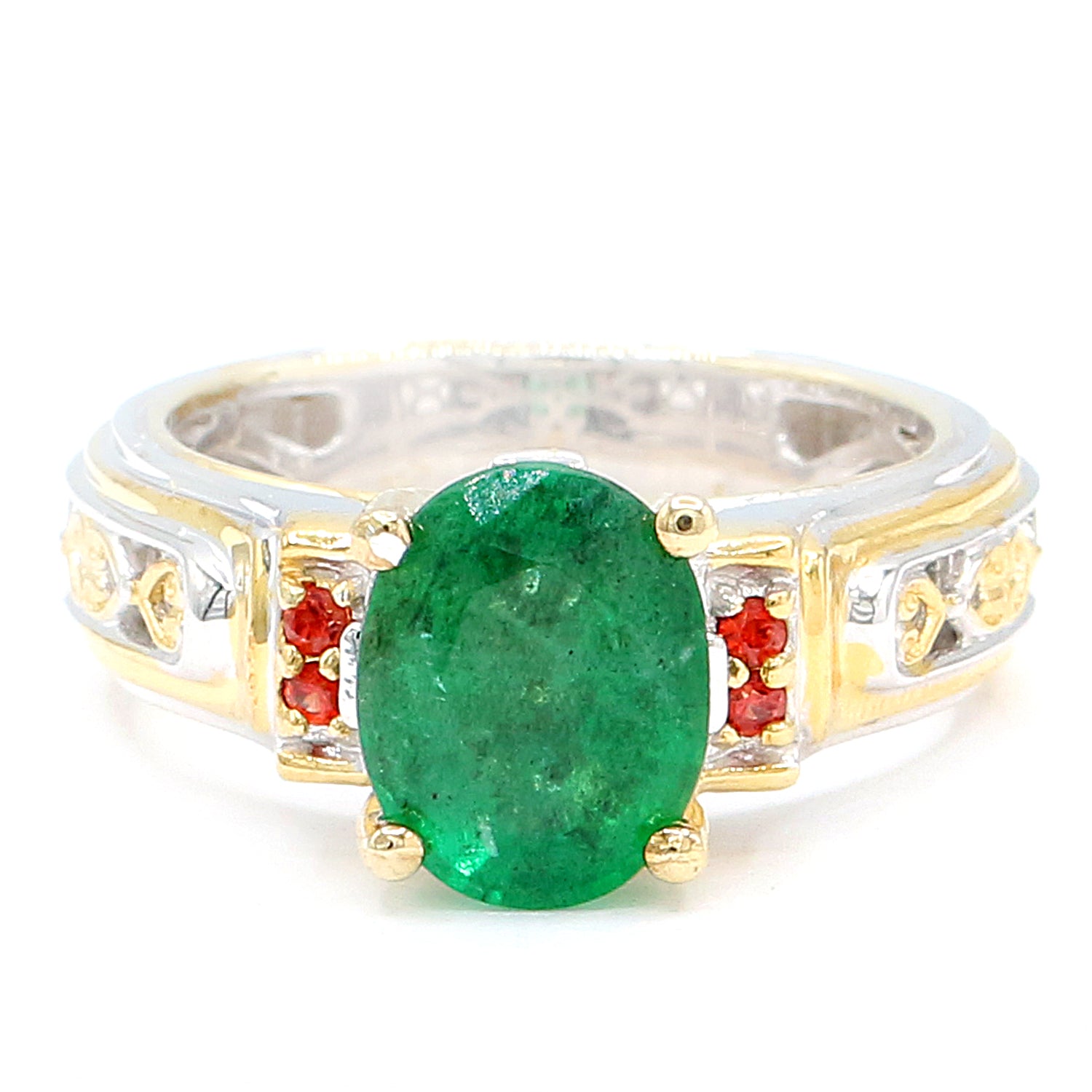 Gems en Vogue 2.61ctw Emerald & Dark Orange Sapphire Ring