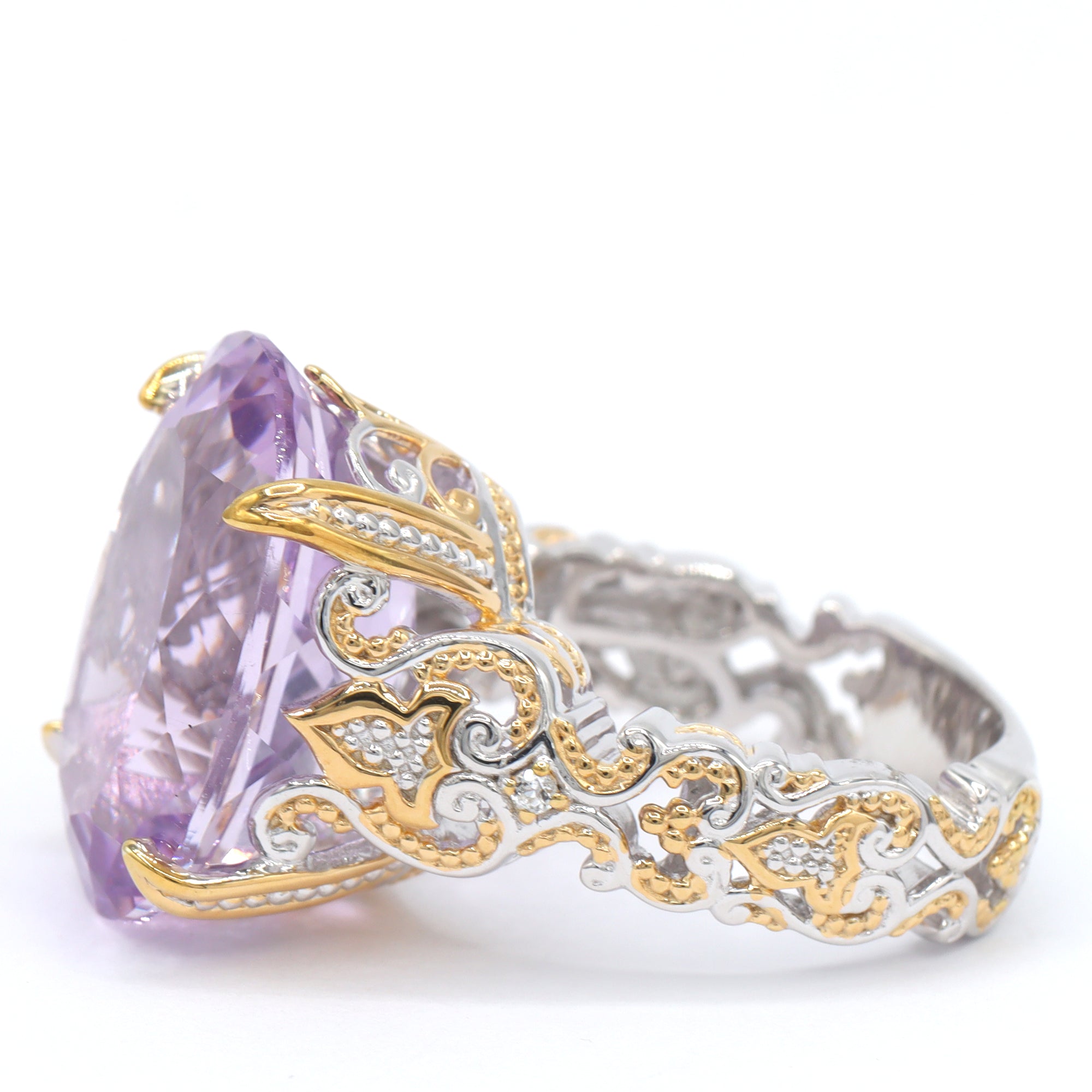 Gems en Vogue One-of-a-Kind 24K Palladium Silver 17.06ctw Pink Amethyst & White Zircon Ring