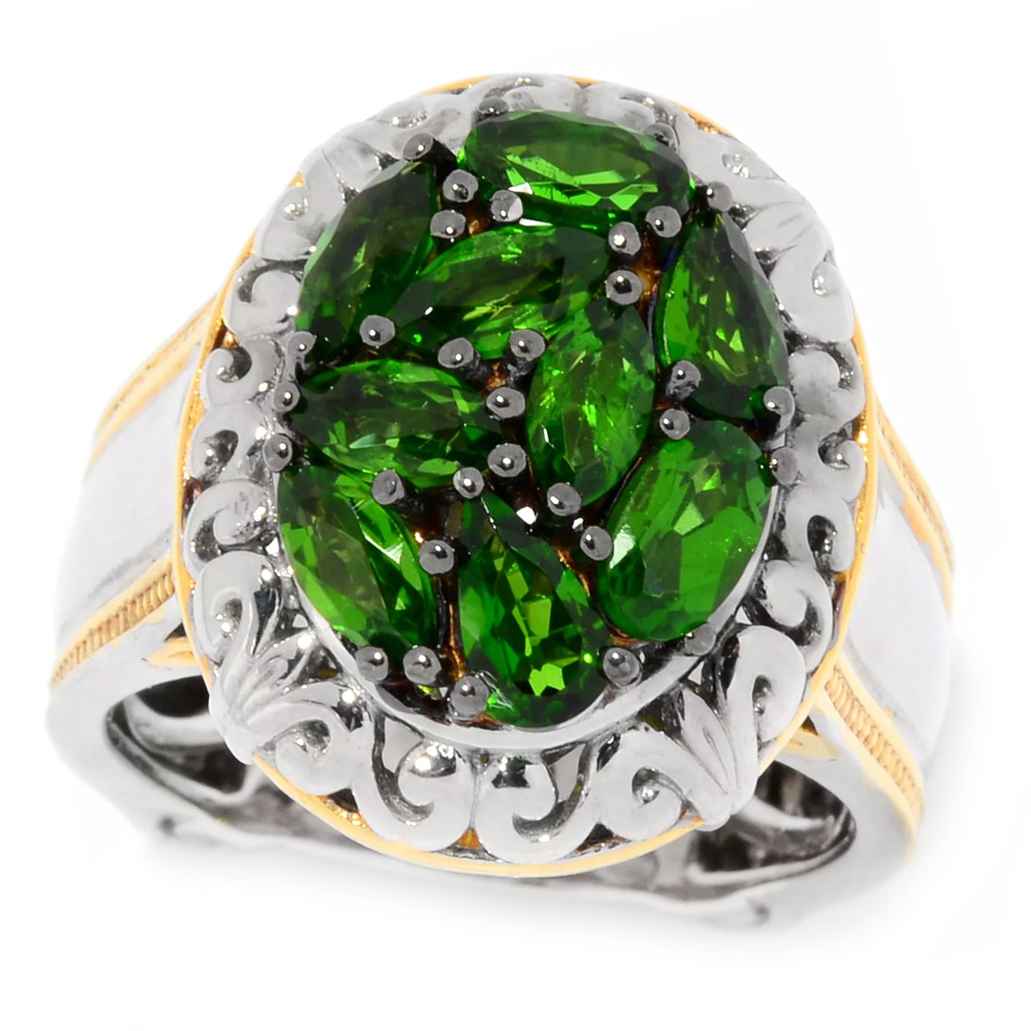 Gems en Vogue 1.53ctw Multi Shape Chrome Diopside Cluster Ring