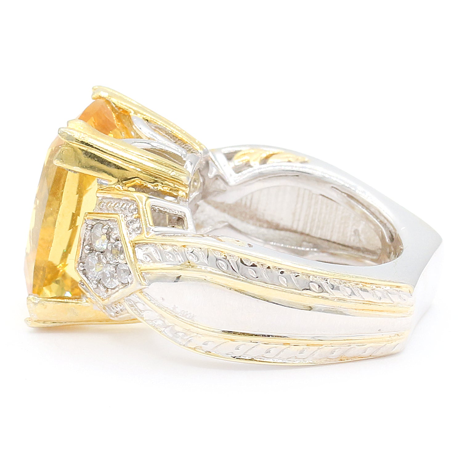 Gems en Vogue 12.87ctw Yellow Beryl & White Zircon Ring