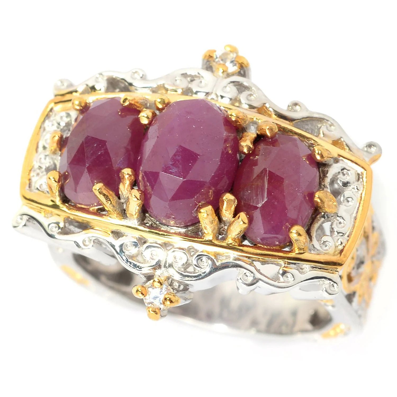 Gems en Vogue 3.53ctw Ruby & White Sapphire Three Stone East-West Ring