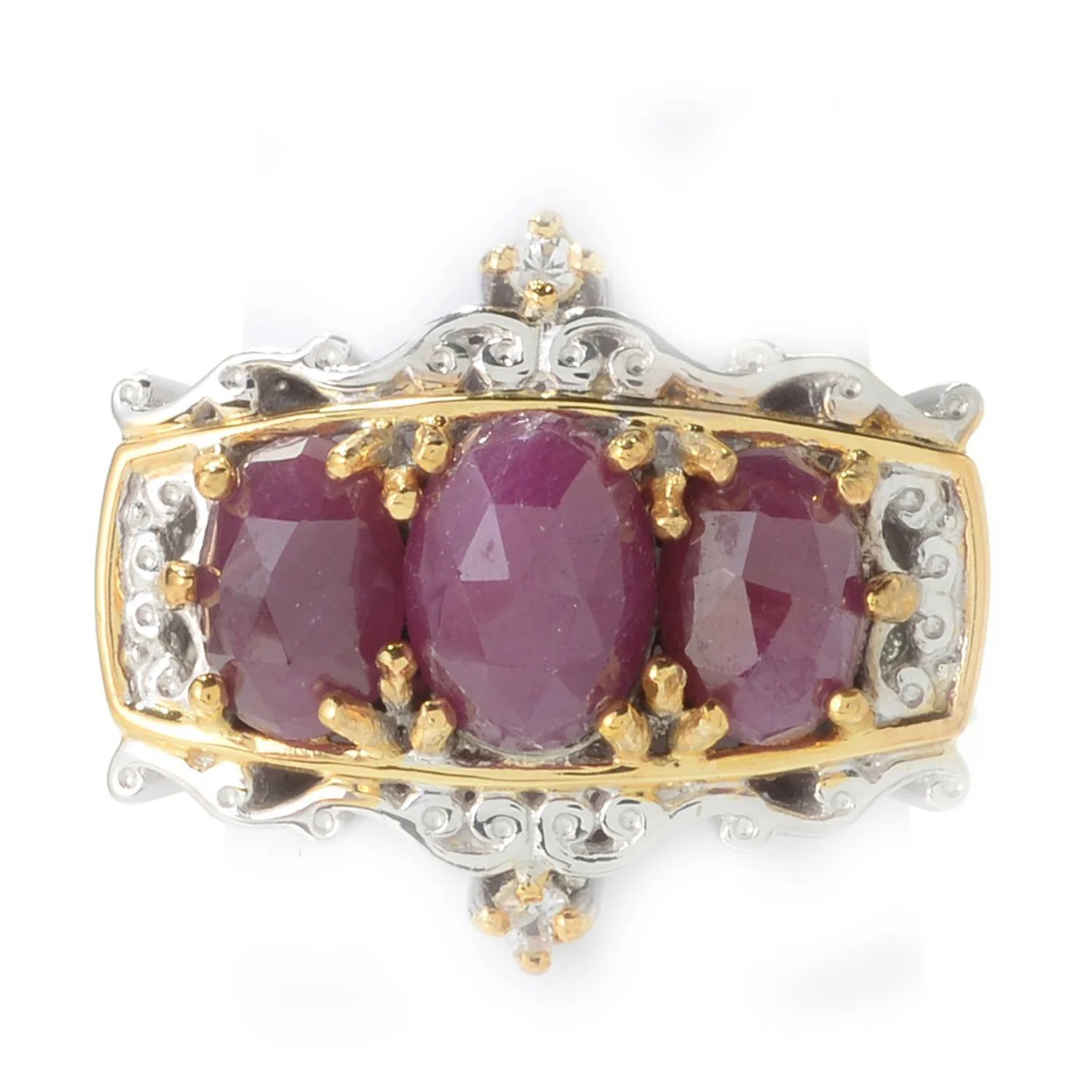 Gems en Vogue 3.53ctw Ruby & White Sapphire Three Stone East-West Ring