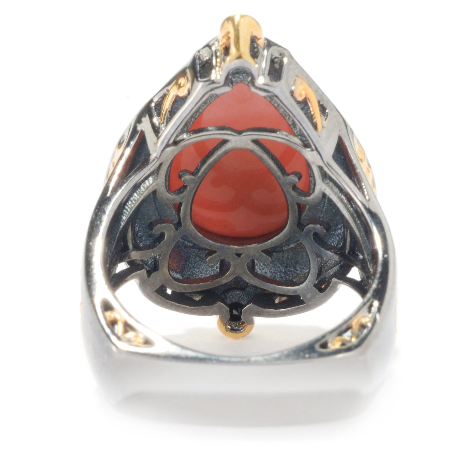 Gems en Vogue Salmon Coral & Black Spinel Pear Ring