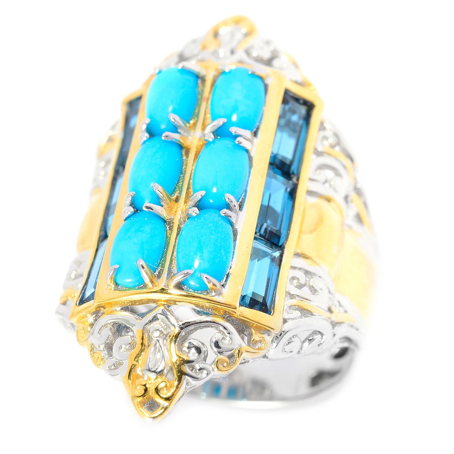 Gems en Vogue Sleeping Beauty Turquoise & Baguette London Blue Topaz Ring