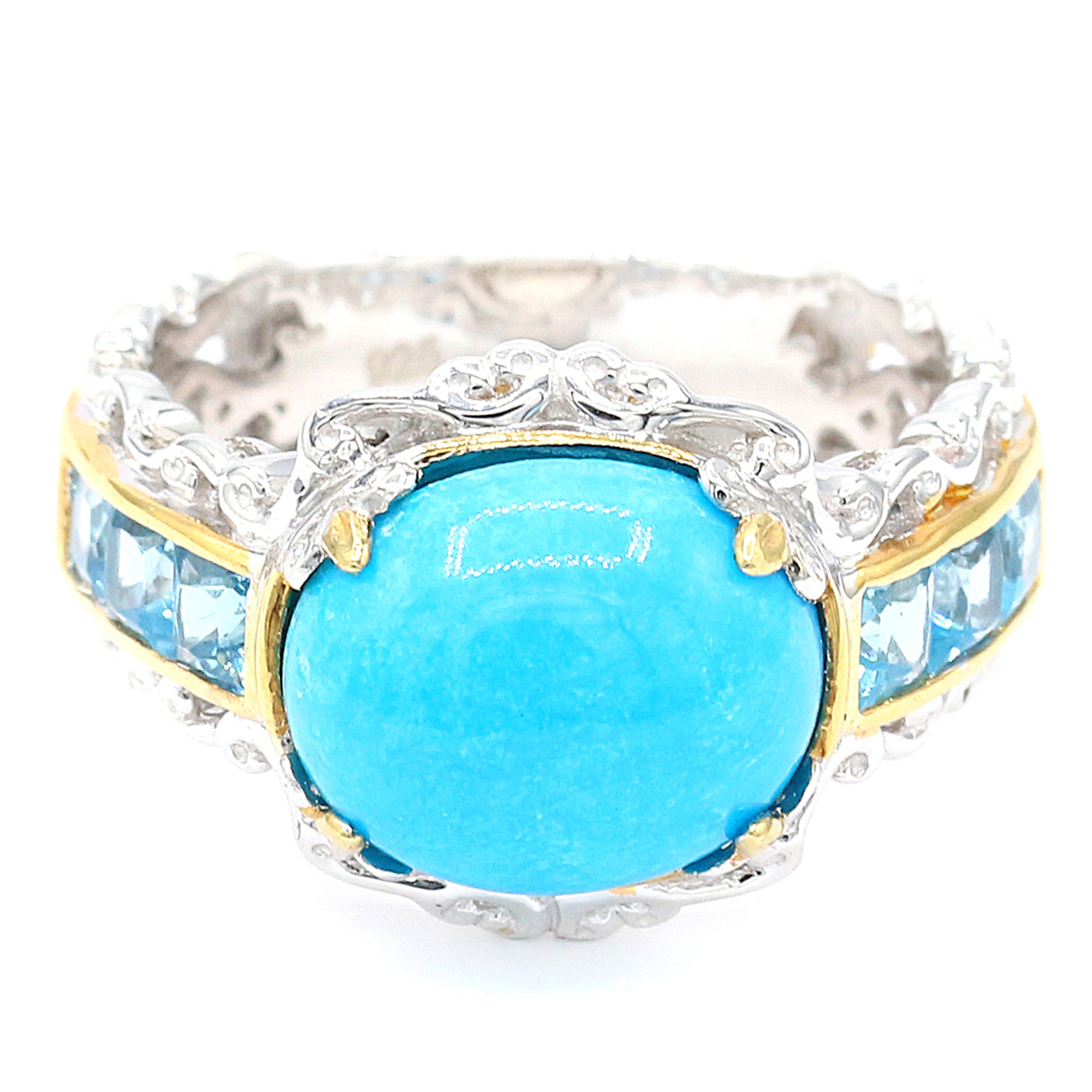 Gems en Vogue 24K Palladium Silver Matrix Turquoise & Swiss Blue Topaz Ring