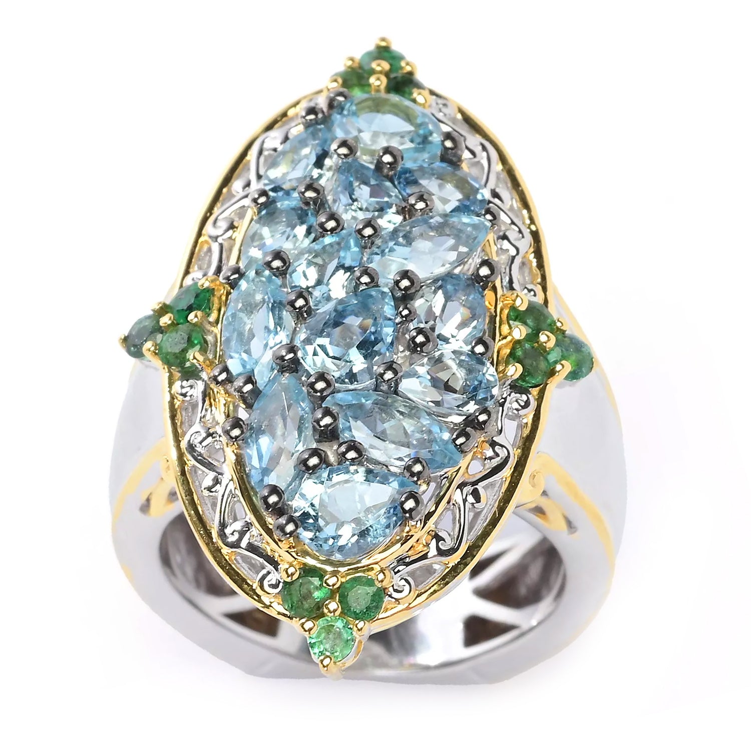 Gems en Vogue 3.08ctw Tanzanian Aquamarine & Emerald Ring