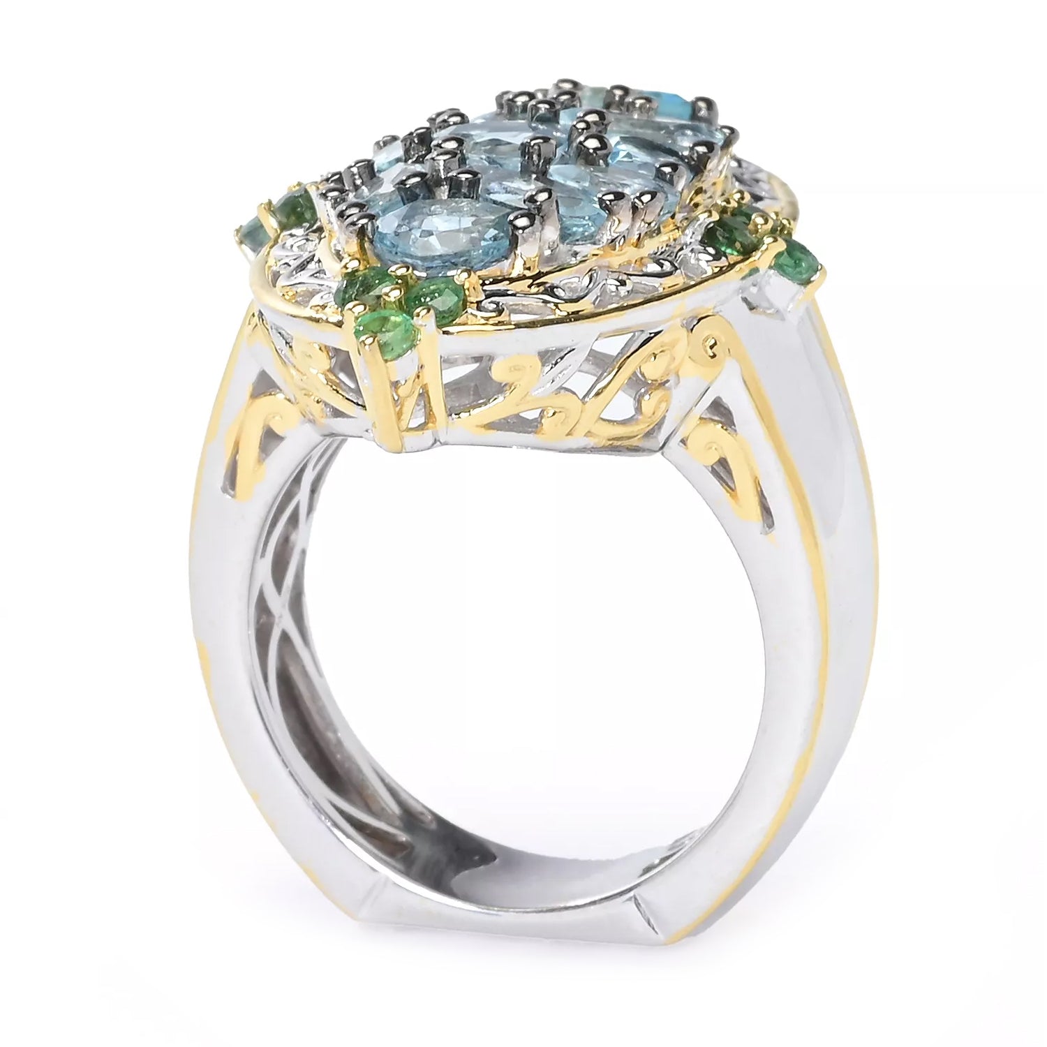 Gems en Vogue 3.08ctw Tanzanian Aquamarine & Emerald Ring