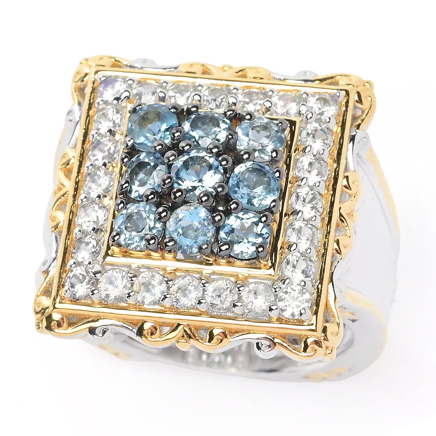 Gems en Vogue 2.08ctw Tanzanian Aquamarine & White Zircon Ring