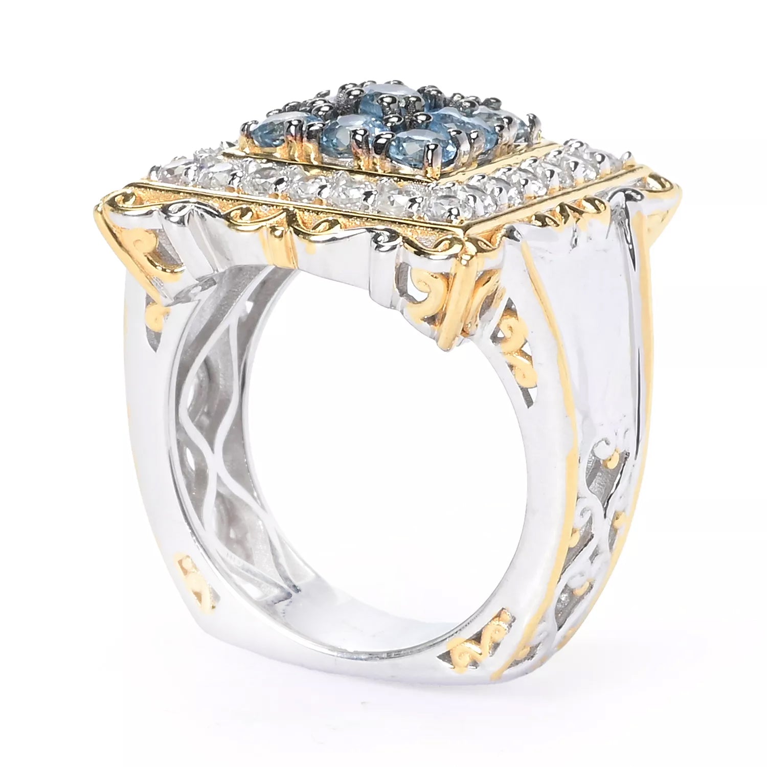 Gems en Vogue 2.08ctw Tanzanian Aquamarine & White Zircon Ring