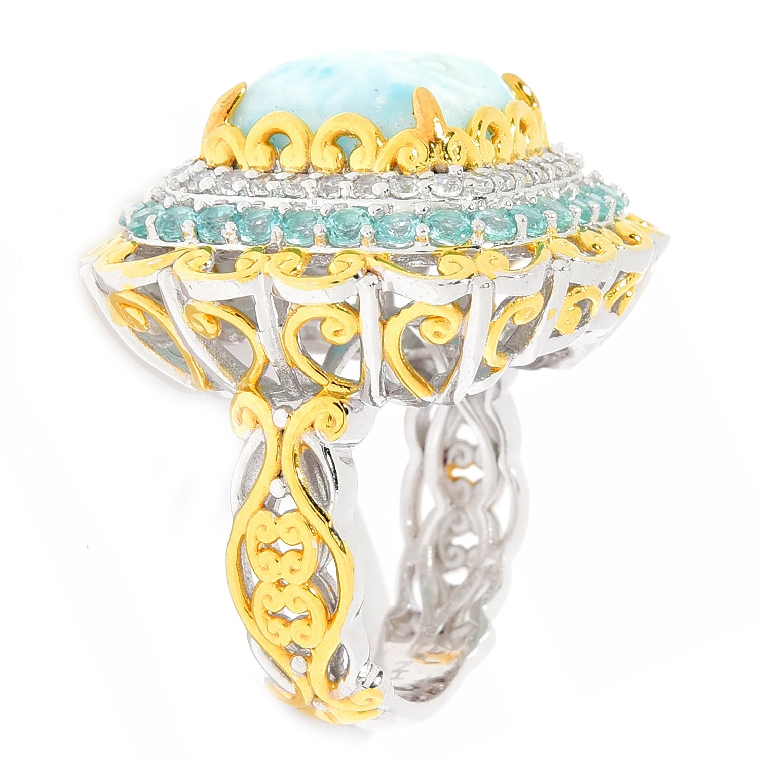 Gems en Vogue Larimar Dauphin Apatite & White Zircon Double Halo Ring