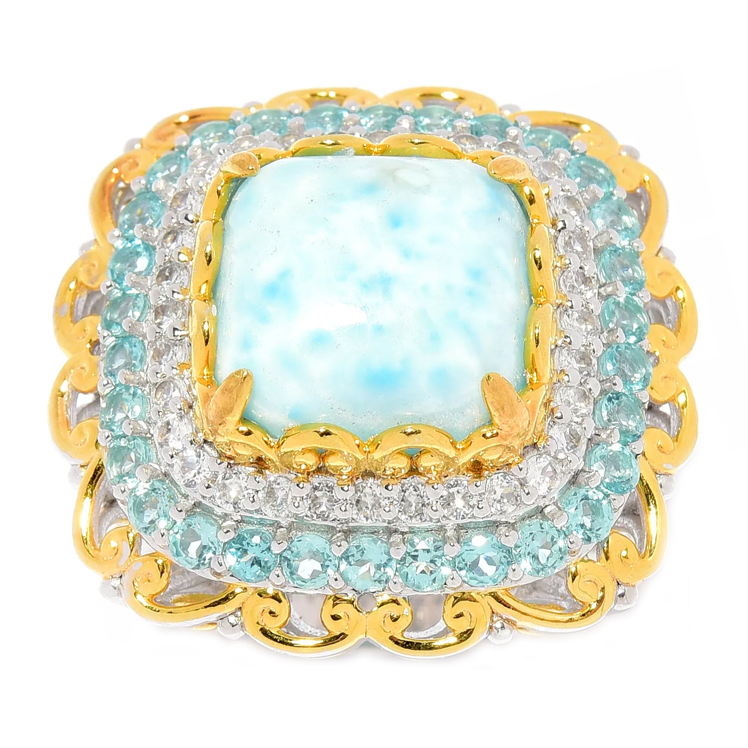 Gems en Vogue Larimar Dauphin Apatite & White Zircon Double Halo Ring