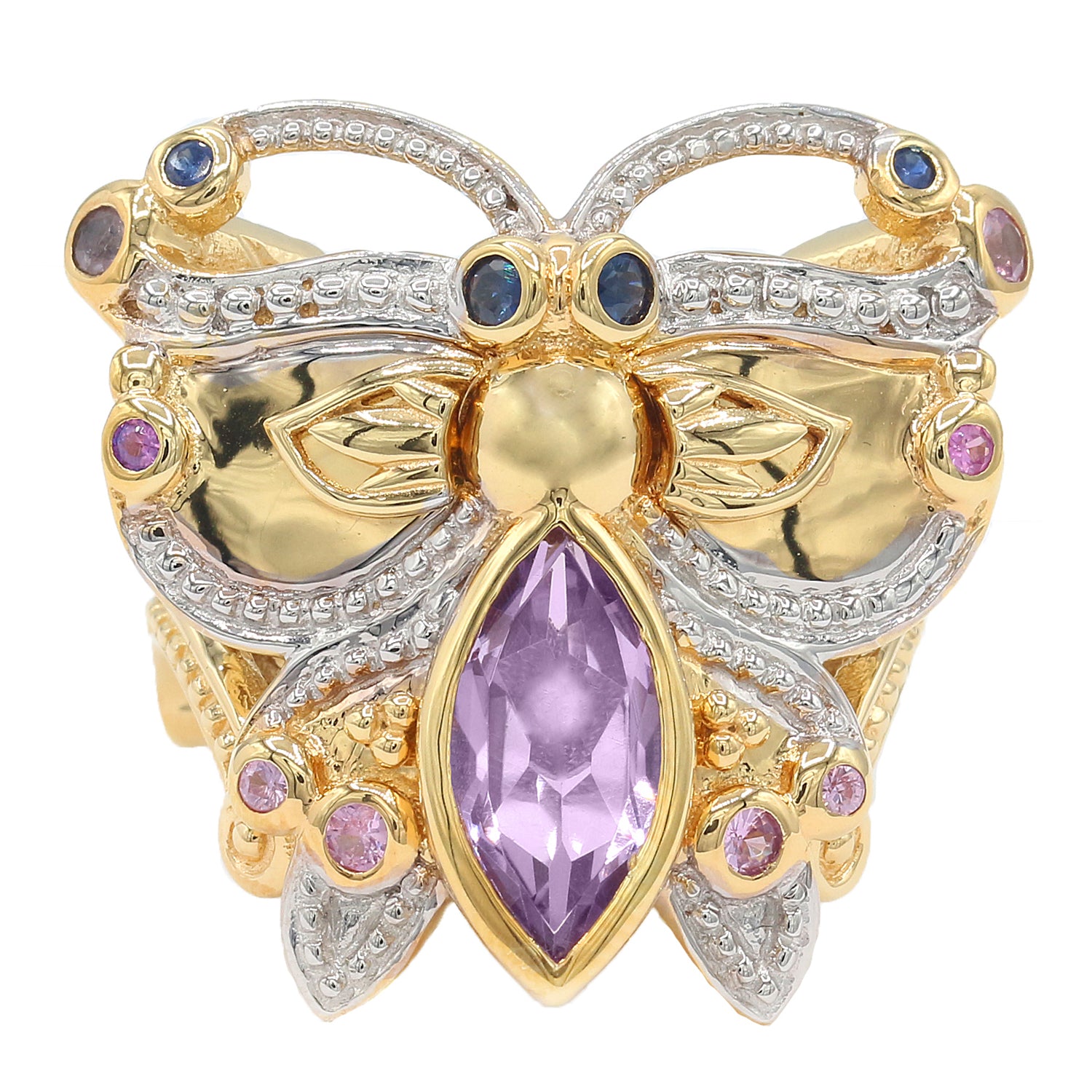 Gems en Vogue 2.09ctw Pink Amethyst & Sapphire Butterfly Ring