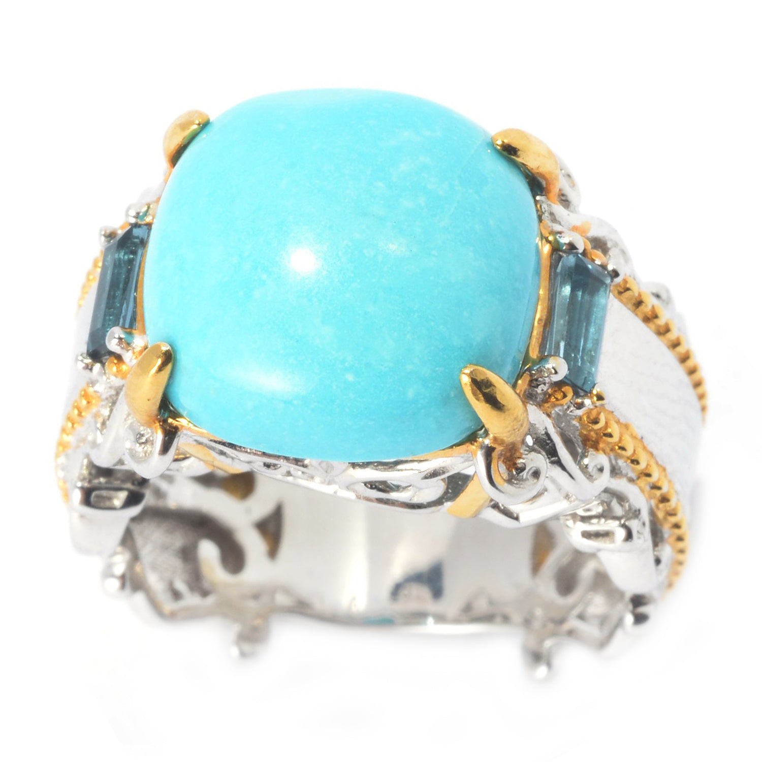 Gems en Vogue Cushion Sleeping Beauty Turquoise & London Blue Topaz Ring