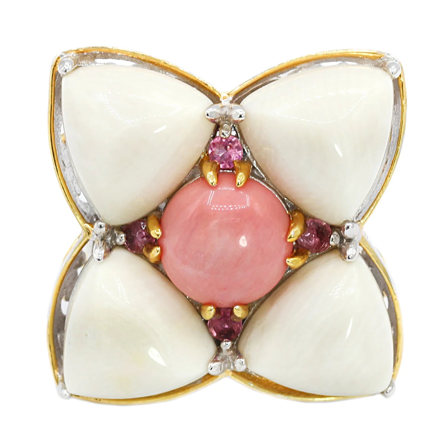 Gems en Vogue Pink & White Coral with Pink Sapphire Flower Ring
