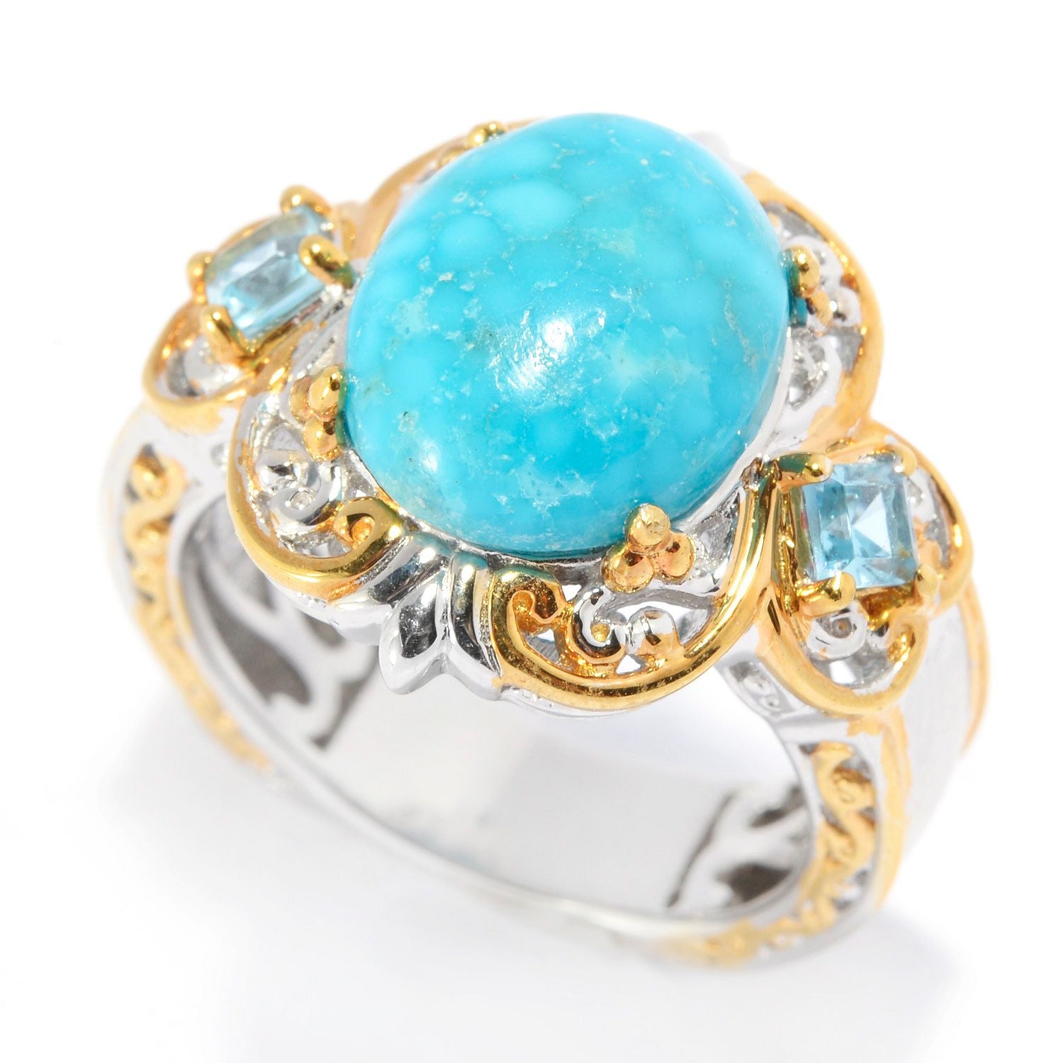 Gems en Vogue Bird's Eye Turquoise & Swiss Blue Topaz Ring