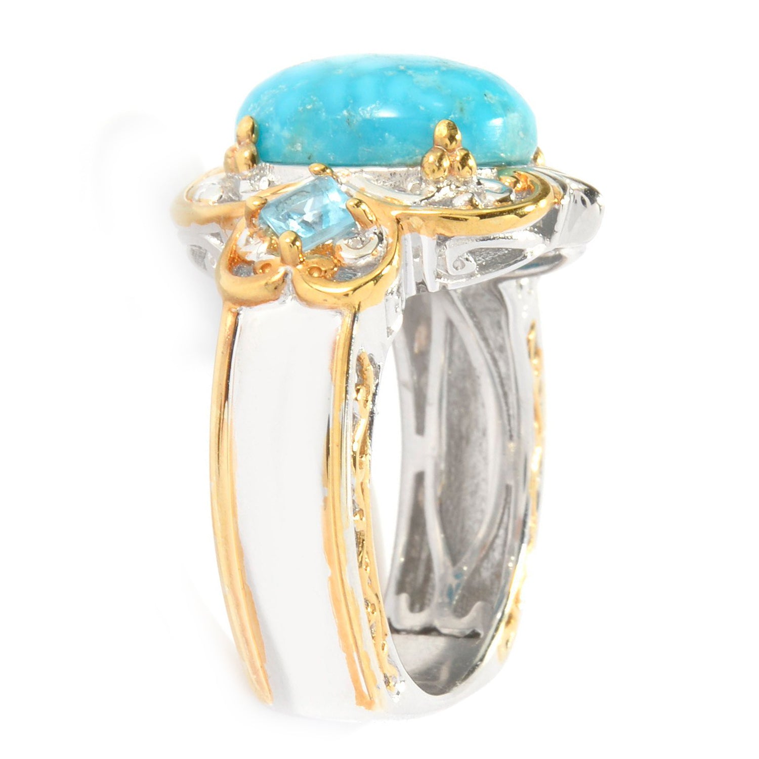 Gems en Vogue Bird's Eye Turquoise & Swiss Blue Topaz Ring