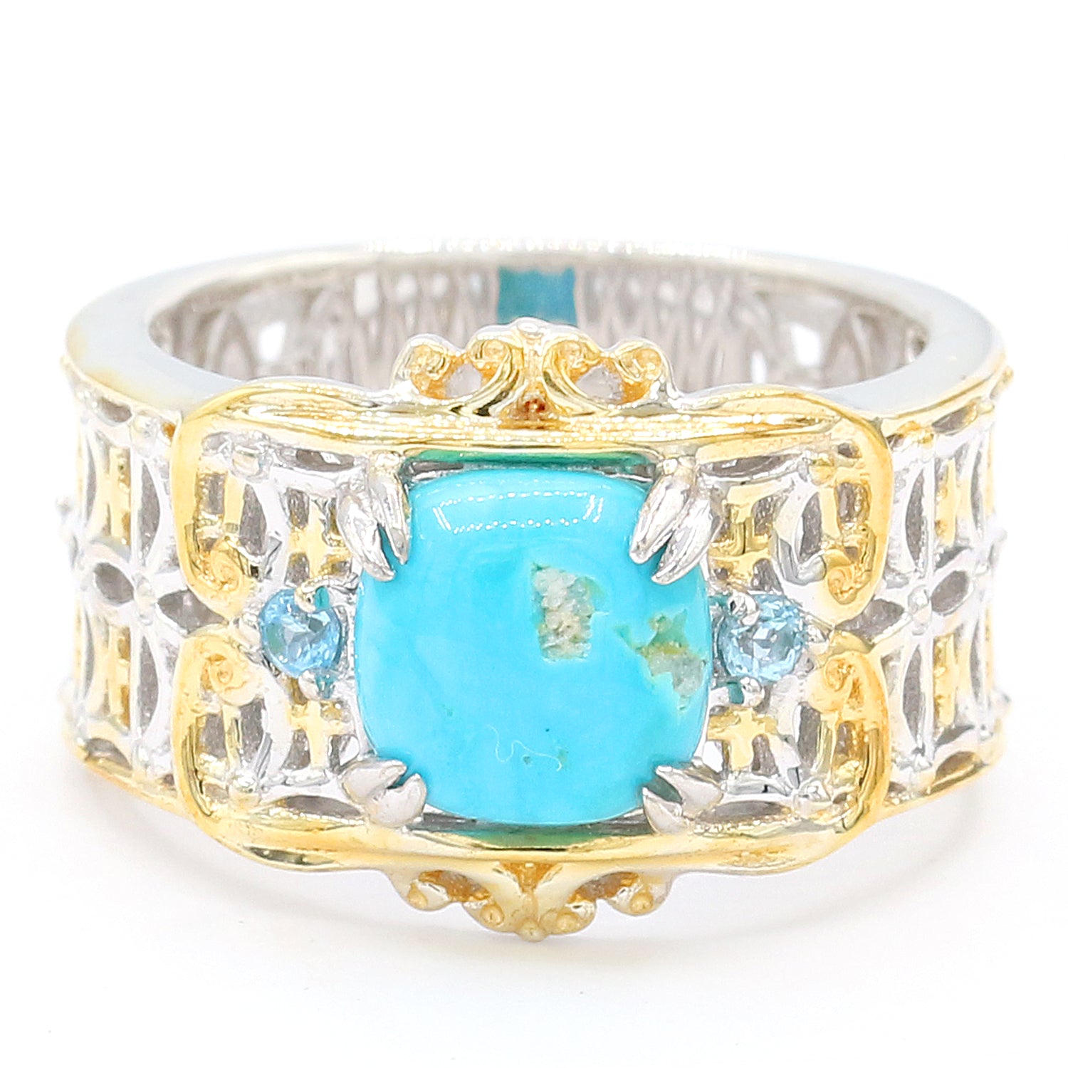 Gems en Vogue Kingman Turquoise & Swiss Blue Topaz Band Ring