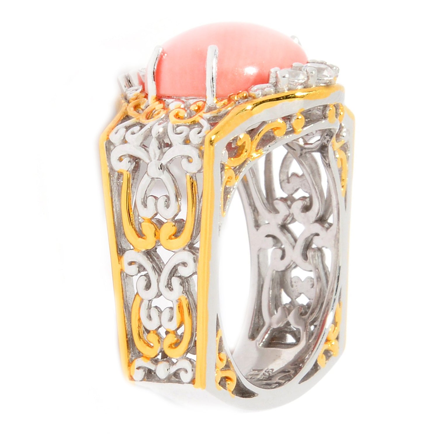 Gems en Vogue Pink Coral & White Zircon Ring