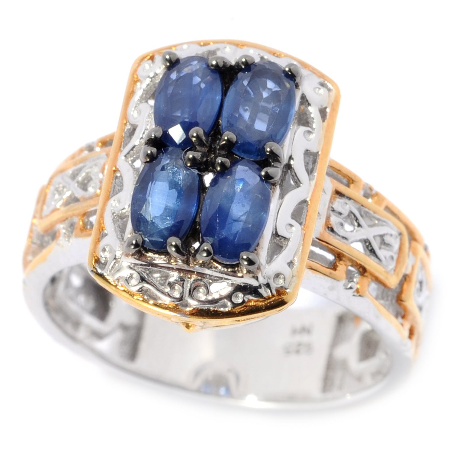 Gems en Vogue September Birthstone 1.40ctw Blue Sapphire Cluster Ring