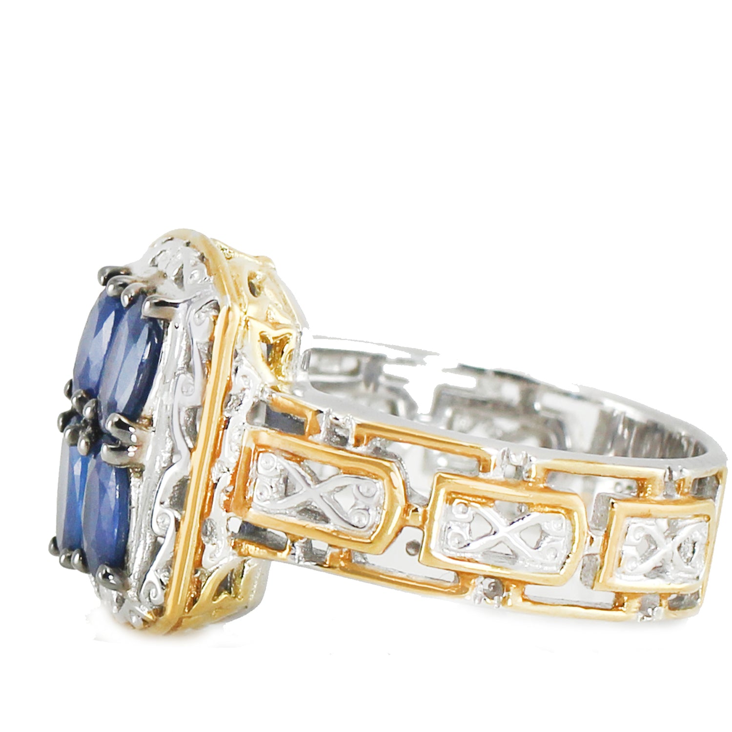 Gems en Vogue September Birthstone 1.40ctw Blue Sapphire Cluster Ring