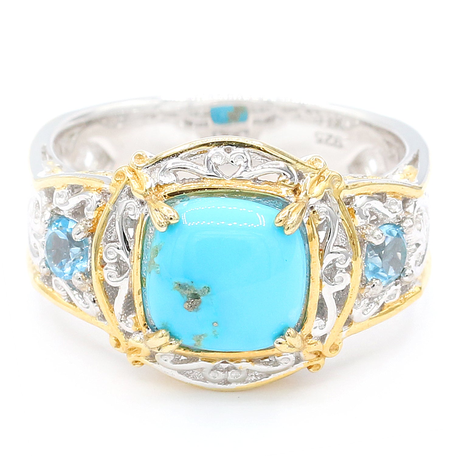 Gems en Vogue Cushion Kingman Turquoise & Sky Blue Topaz Ring