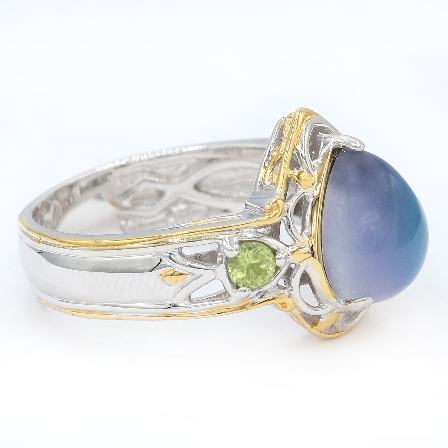 Gems en Vogue 24K Palladium Silver Teal Moonstone & Peridot Ring