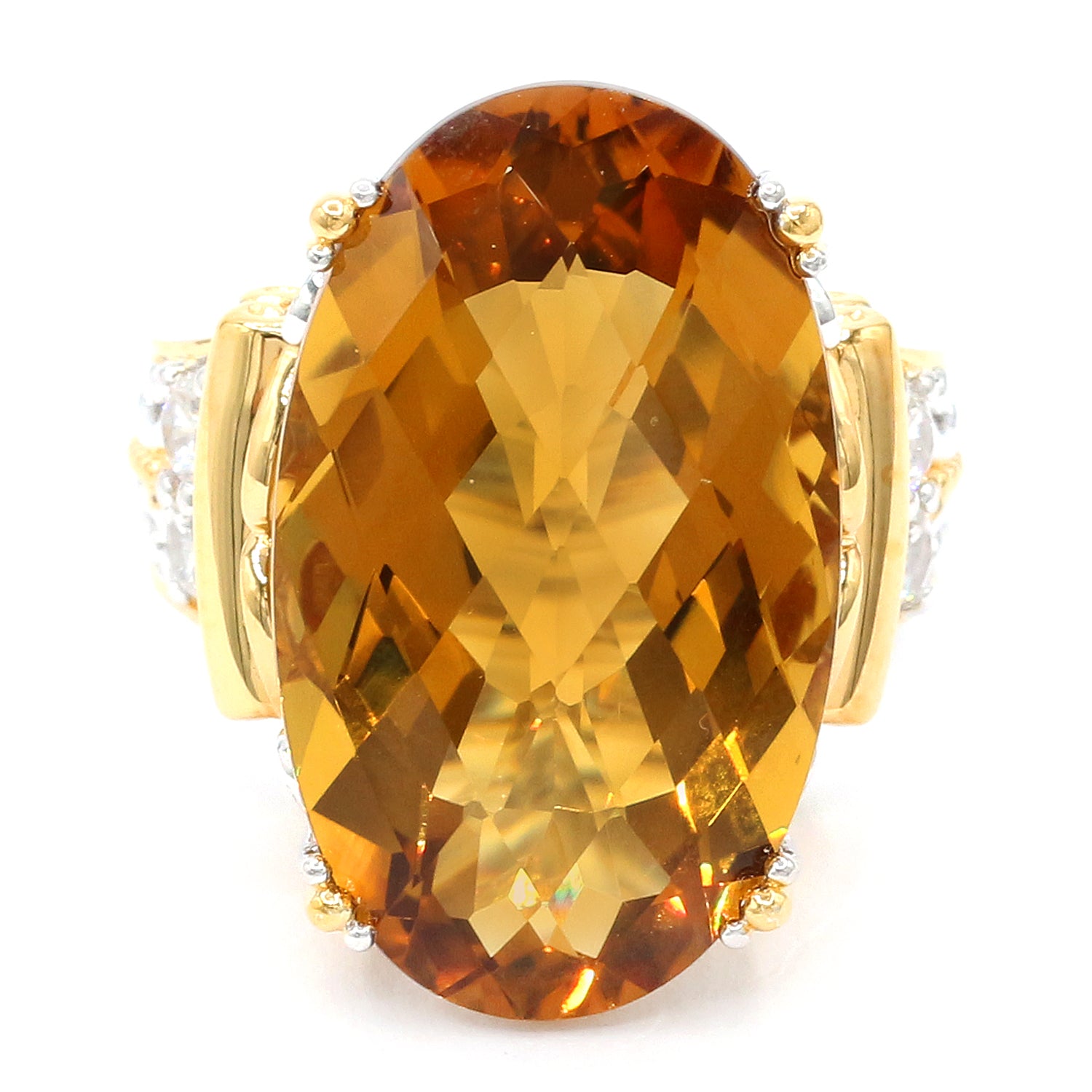 Gems en Vogue 24K Palladium Silver 21.94ctw Zambian Citrine & White Zircon Honker Ring