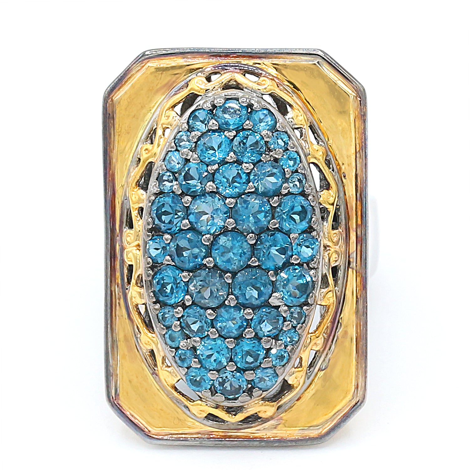 Gems en Vogue 3.65ctw London Blue Topaz Cluster Ring