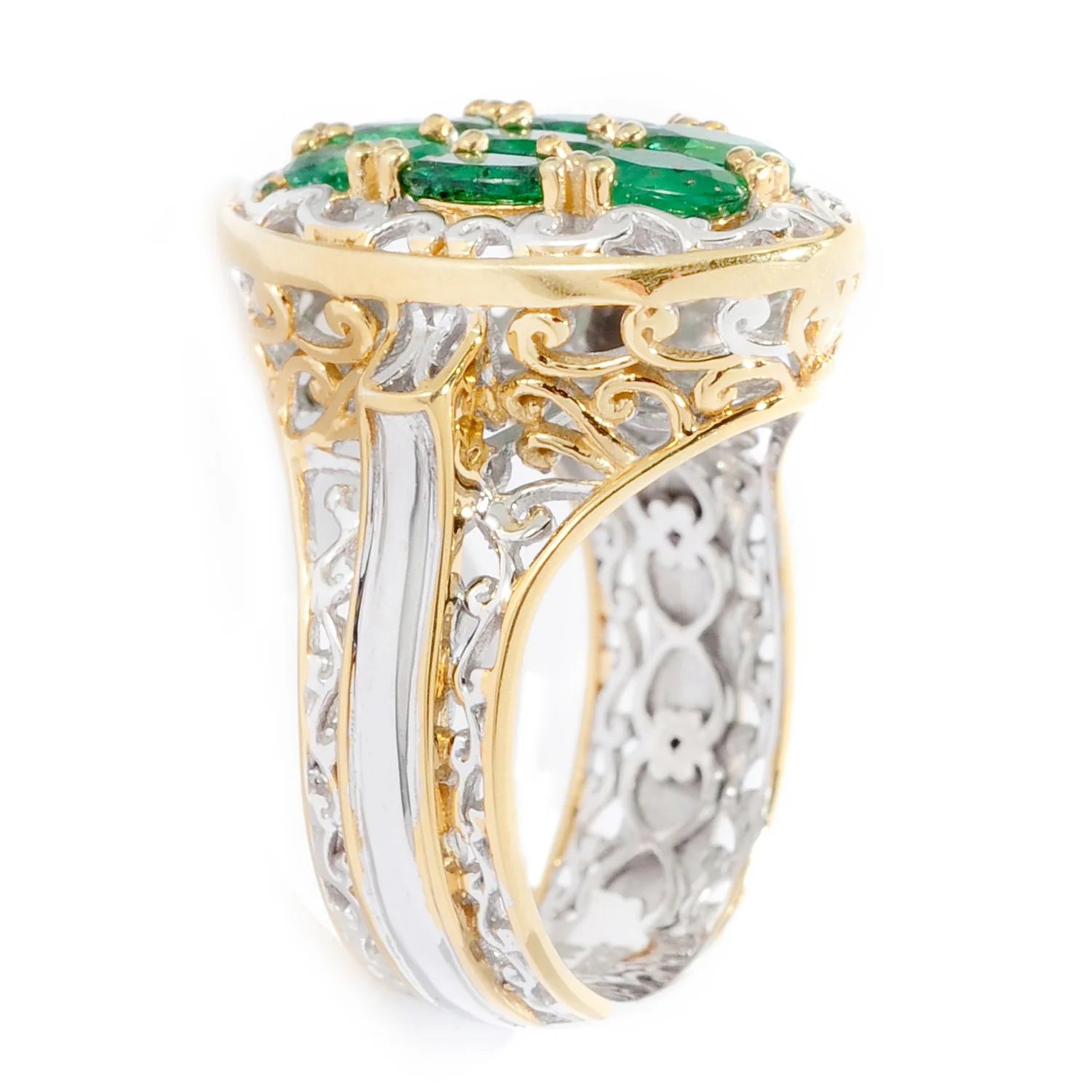 Gems en Vogue 1.75ctw Oval Grizzly Emerald 7-Stone Cluster Ring