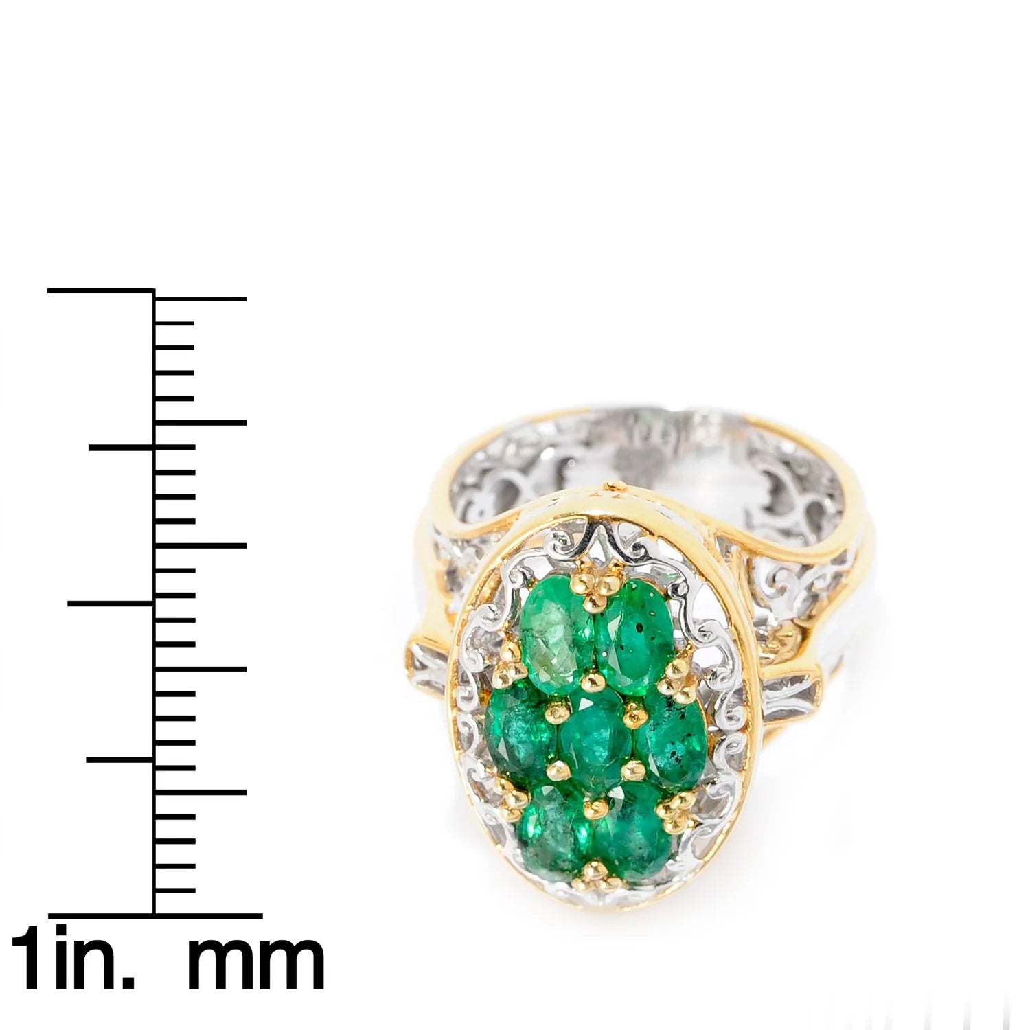 Gems en Vogue 1.75ctw Oval Grizzly Emerald 7-Stone Cluster Ring