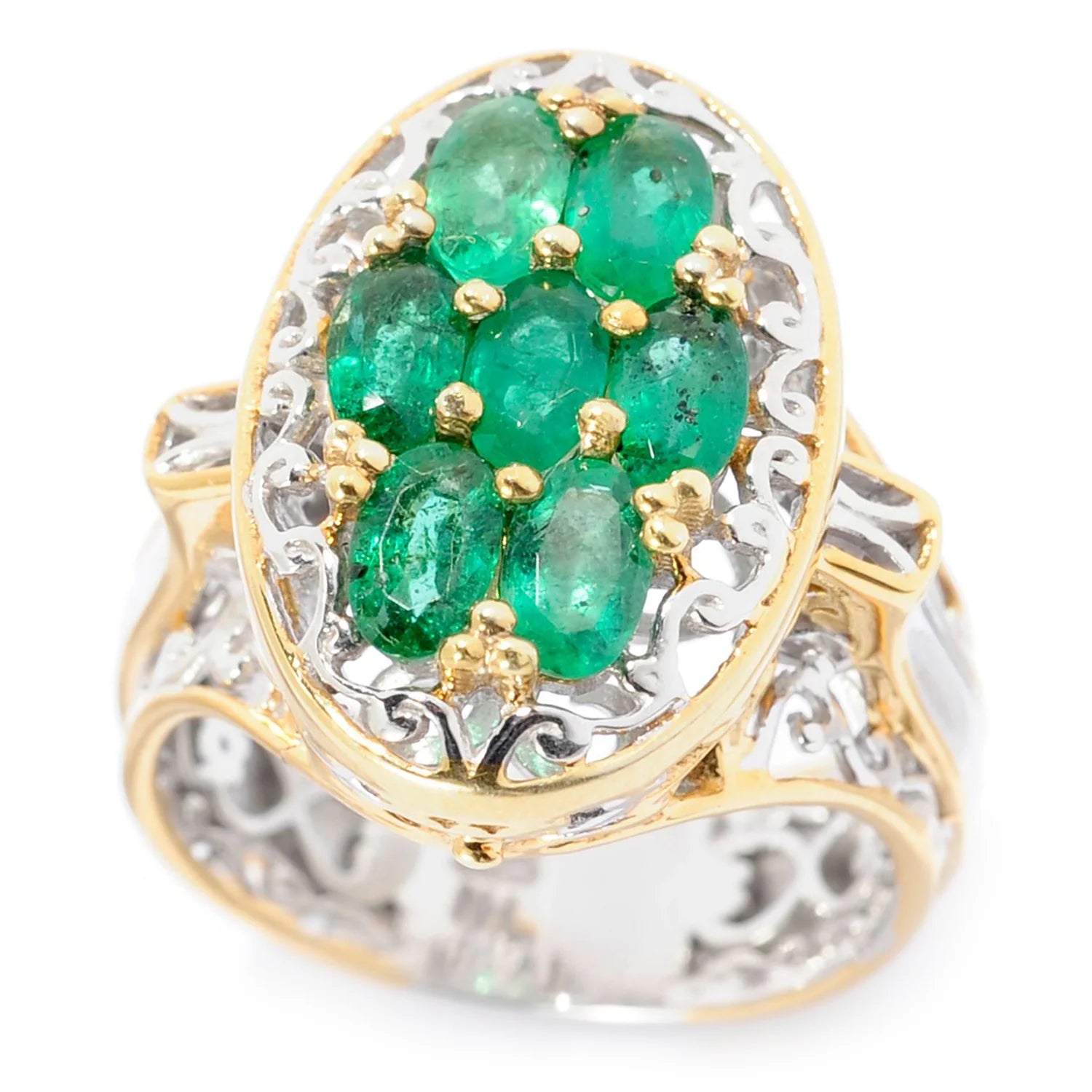 Gems en Vogue 1.75ctw Oval Grizzly Emerald 7-Stone Cluster Ring