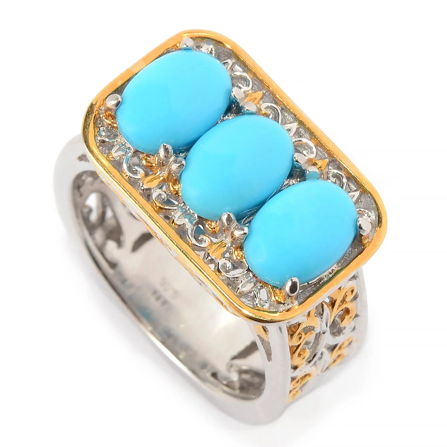Gems en Vogue Sleeping Beauty Turquoise Three-Stone East-West Ring