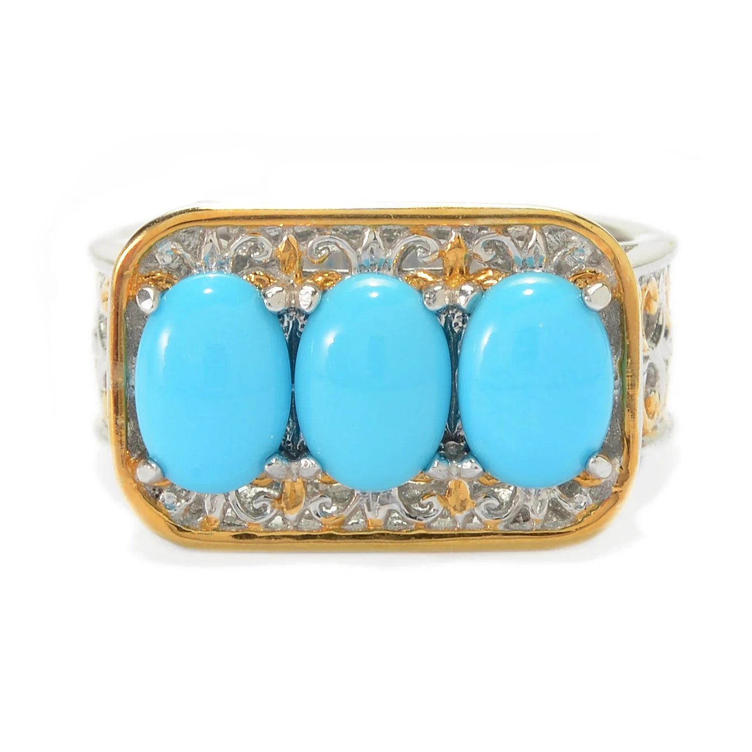 Gems en Vogue Sleeping Beauty Turquoise Three-Stone East-West Ring