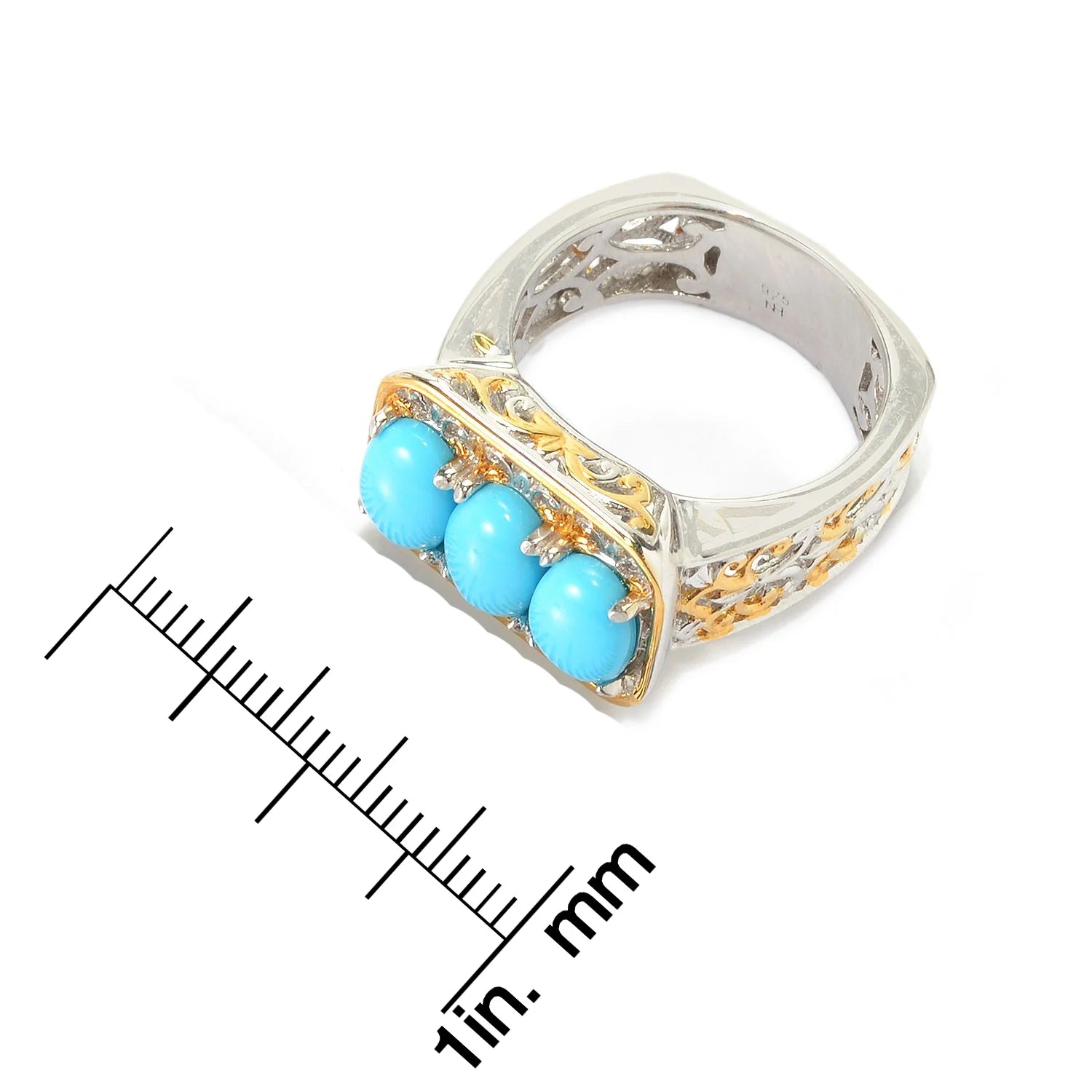 Gems en Vogue Sleeping Beauty Turquoise Three-Stone East-West Ring