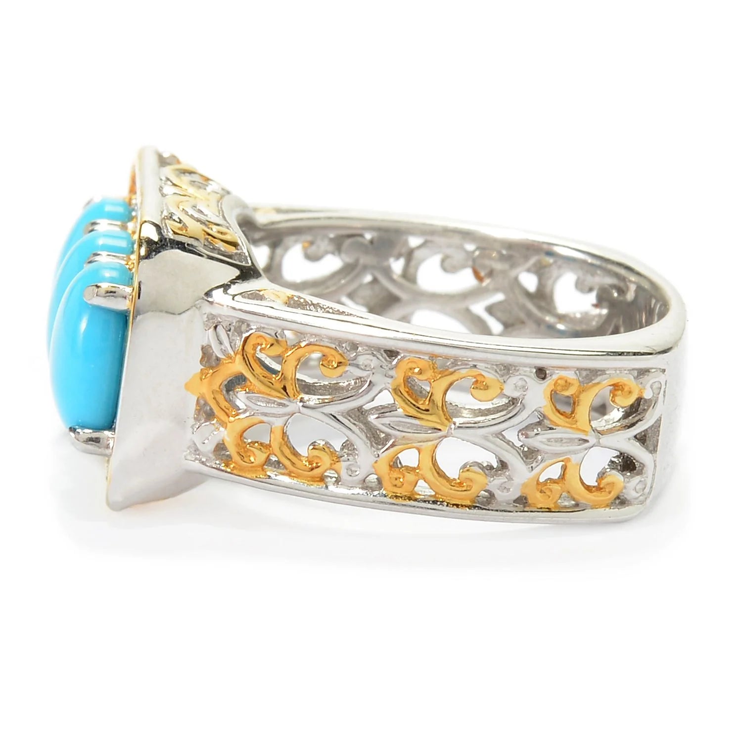 Gems en Vogue Sleeping Beauty Turquoise Three-Stone East-West Ring