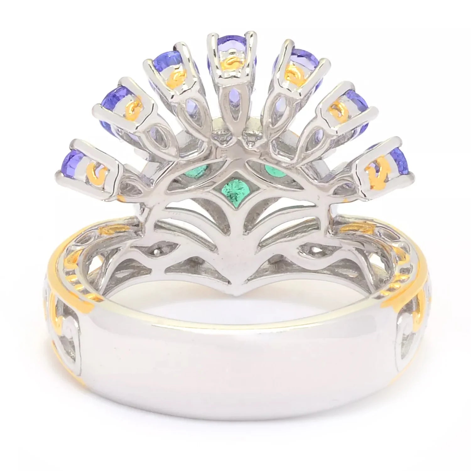 Gems en Vogue 1.69ctw Tanzanite & Grizzly Emerald Fan Ring