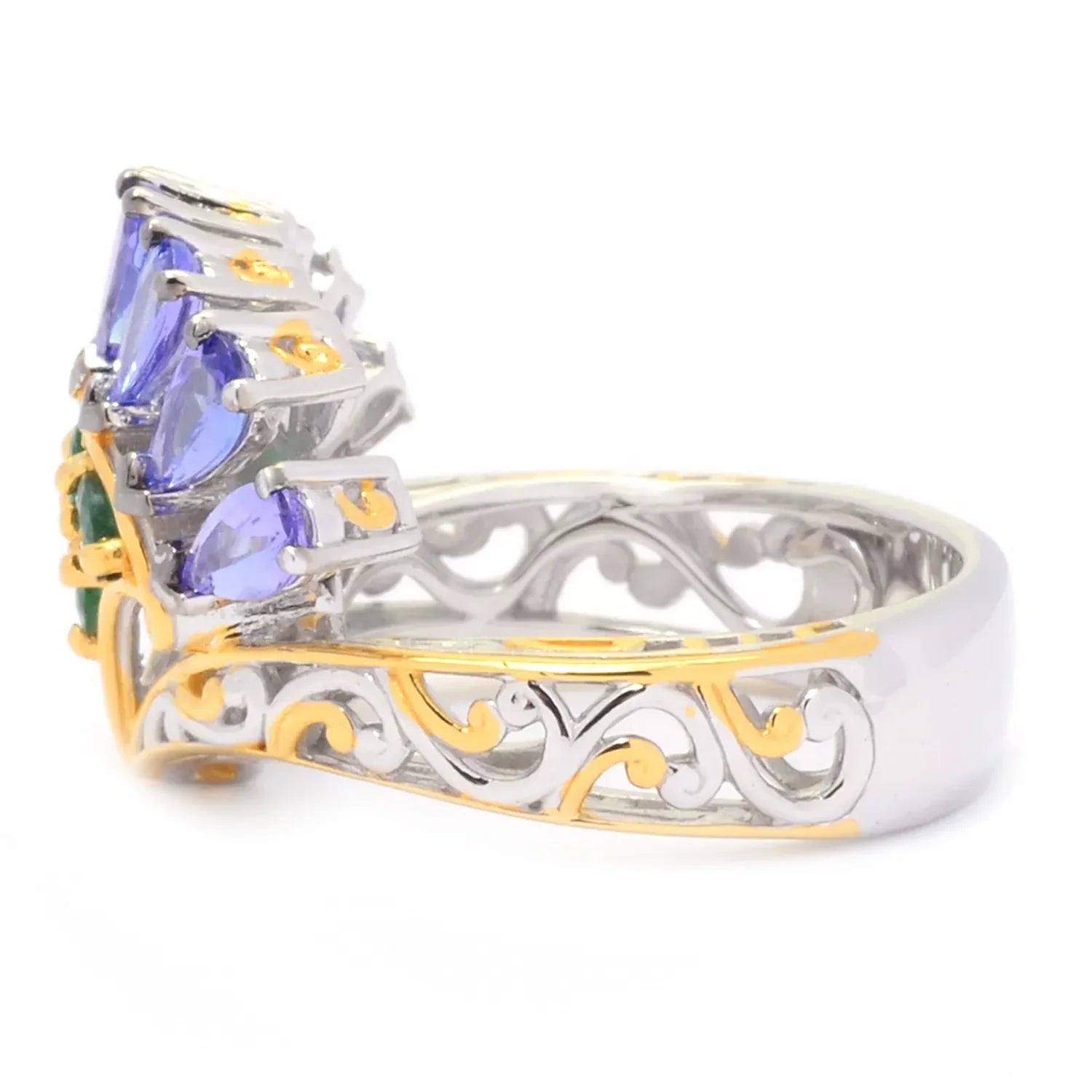 Gems en Vogue 1.69ctw Tanzanite & Grizzly Emerald Fan Ring