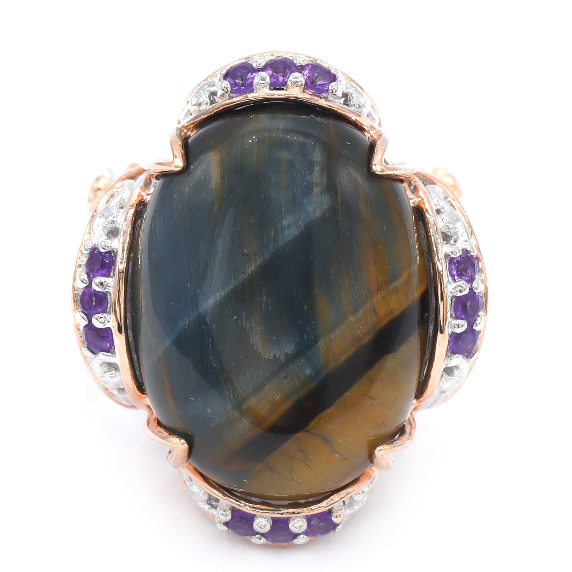Gems en Vogue One-of-a-Kind 18K Palladium Silver Blue Tiger's Eye & African Amethyst Ring
