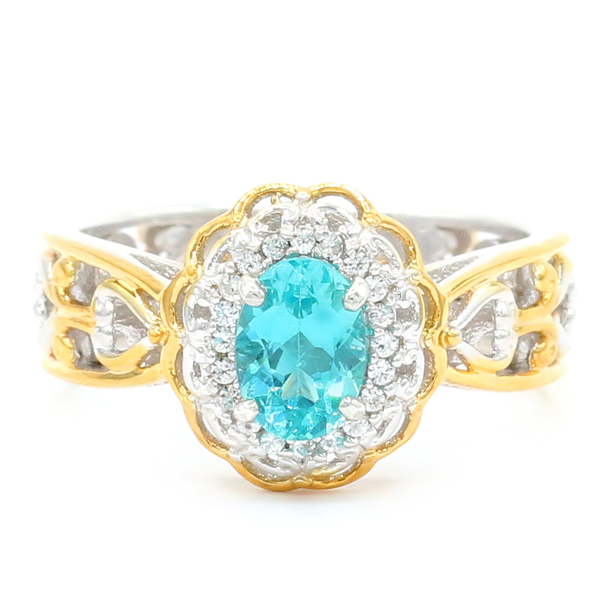Gems en Vogue 24K Palladium Silver 0.91ctw Paraiba Apatite & White Zircon Halo Ring