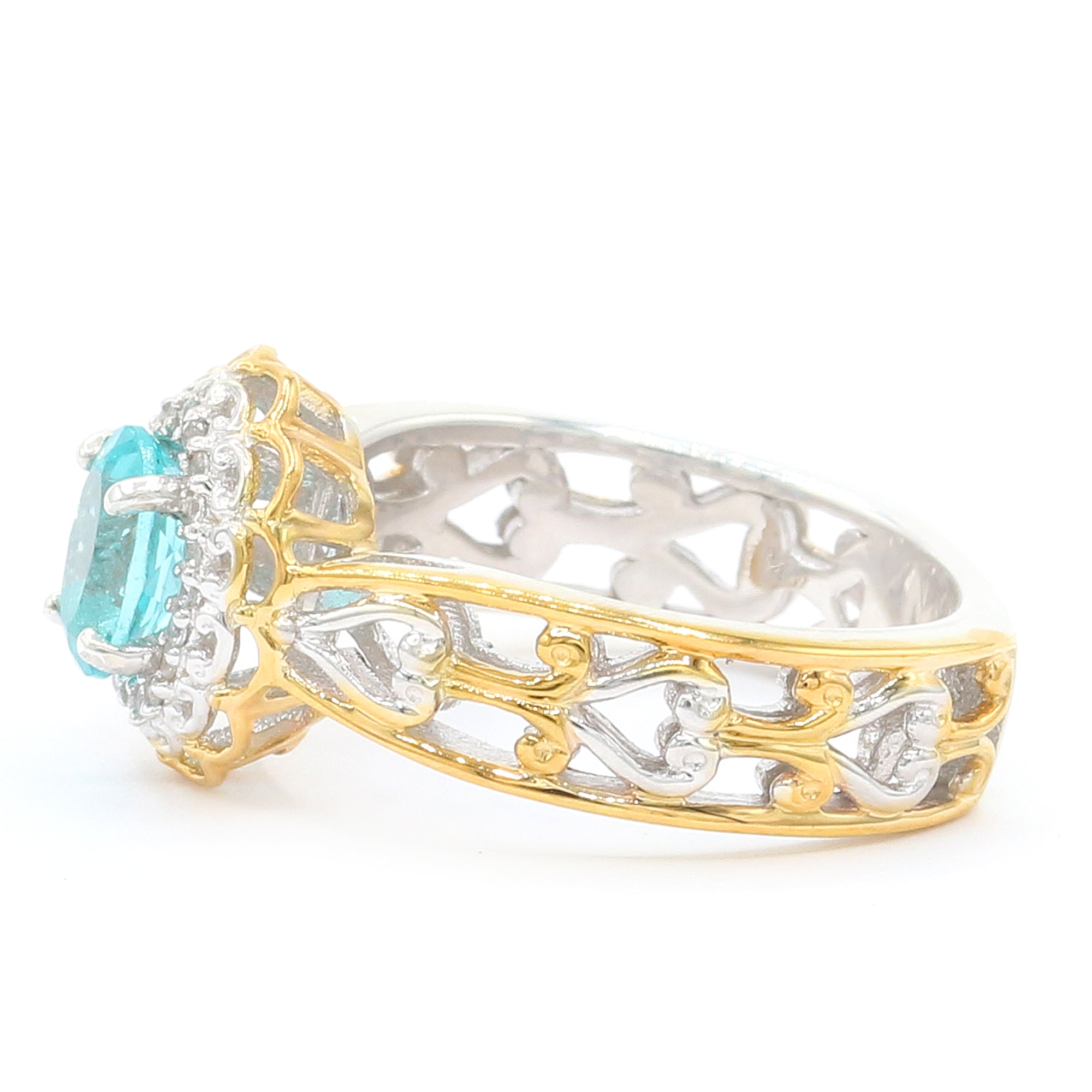 Gems en Vogue 24K Palladium Silver 0.91ctw Paraiba Apatite & White Zircon Halo Ring