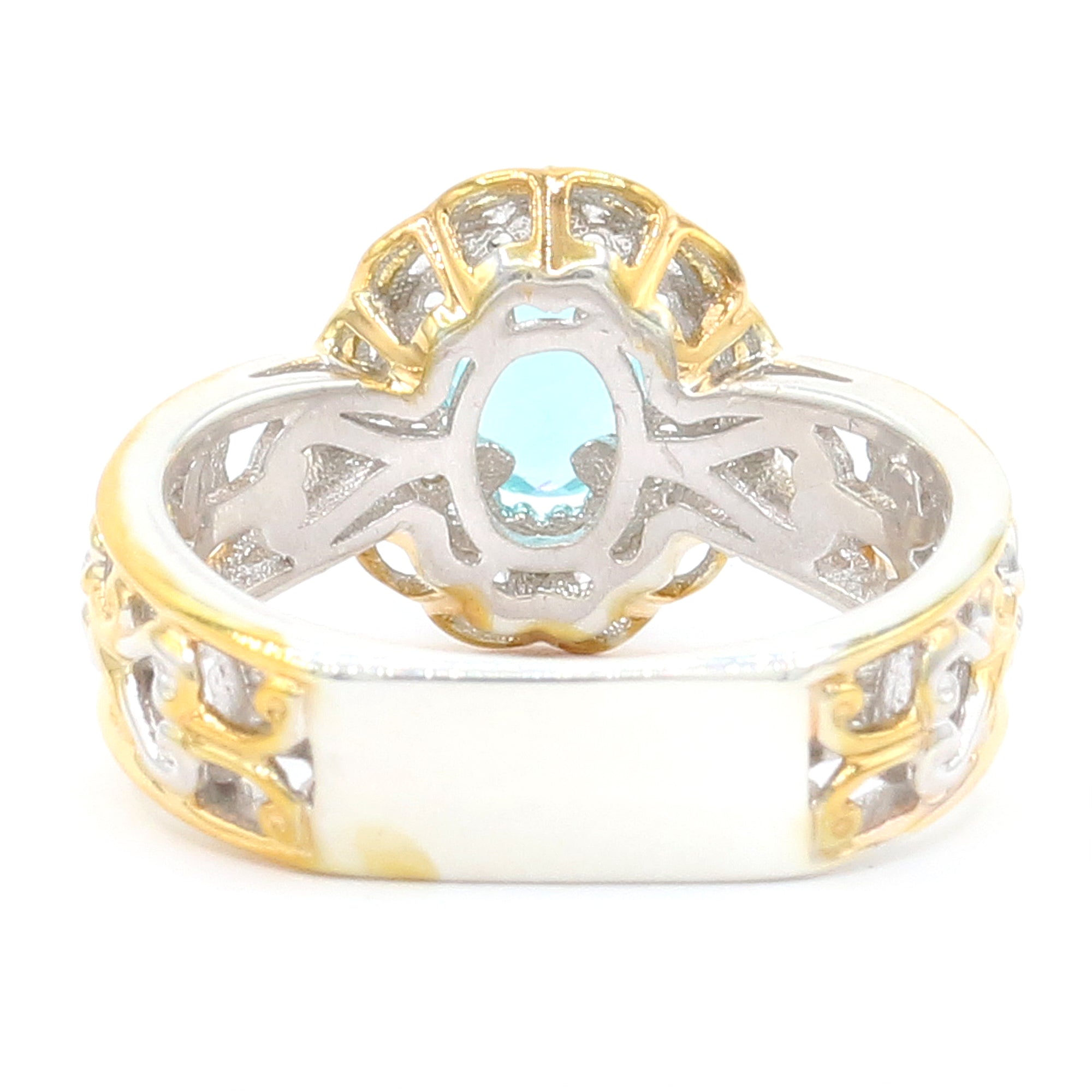 Gems en Vogue 24K Palladium Silver 0.91ctw Paraiba Apatite & White Zircon Halo Ring
