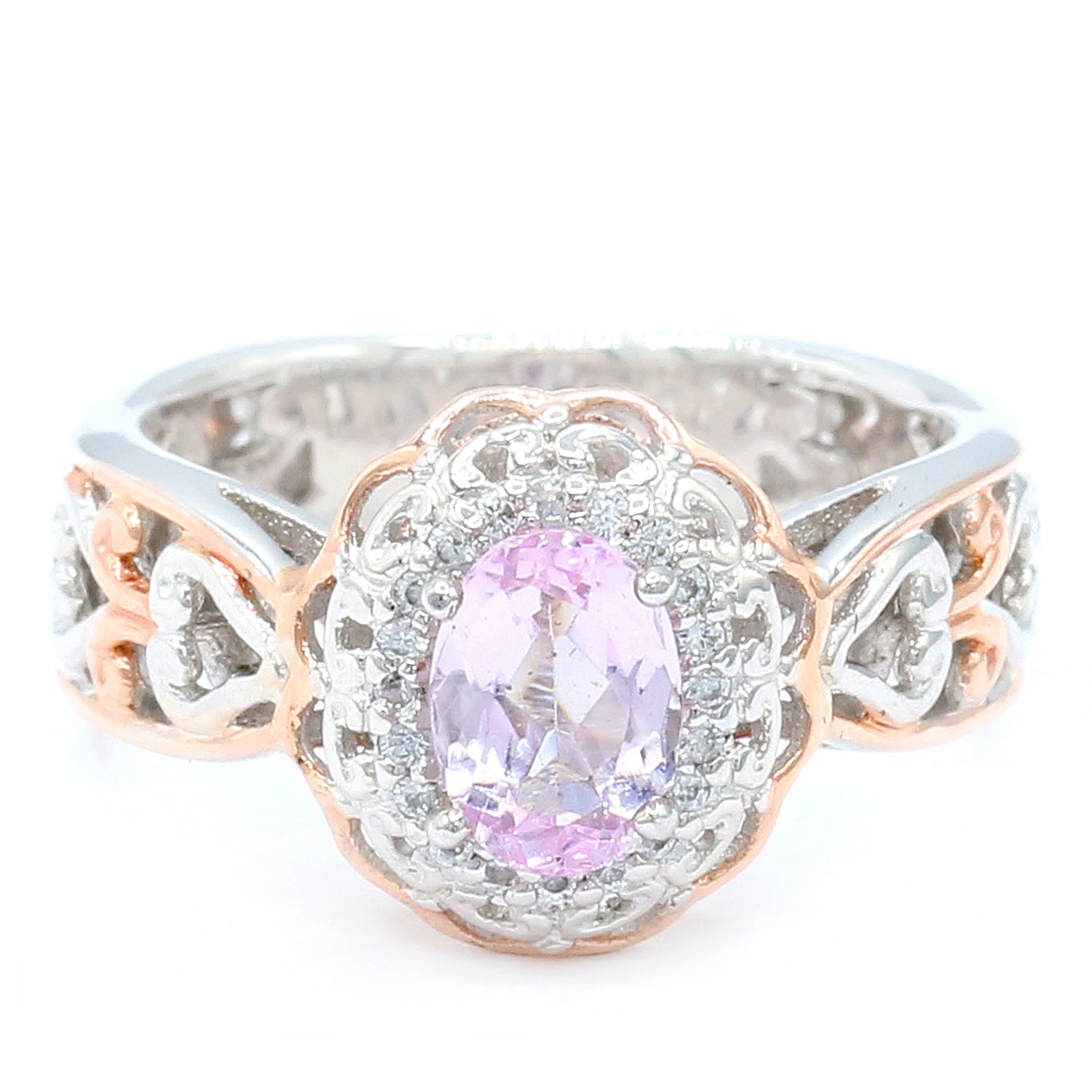 Gems en Vogue 1.19ctw Natural Pink Topaz & White Zircon Ring