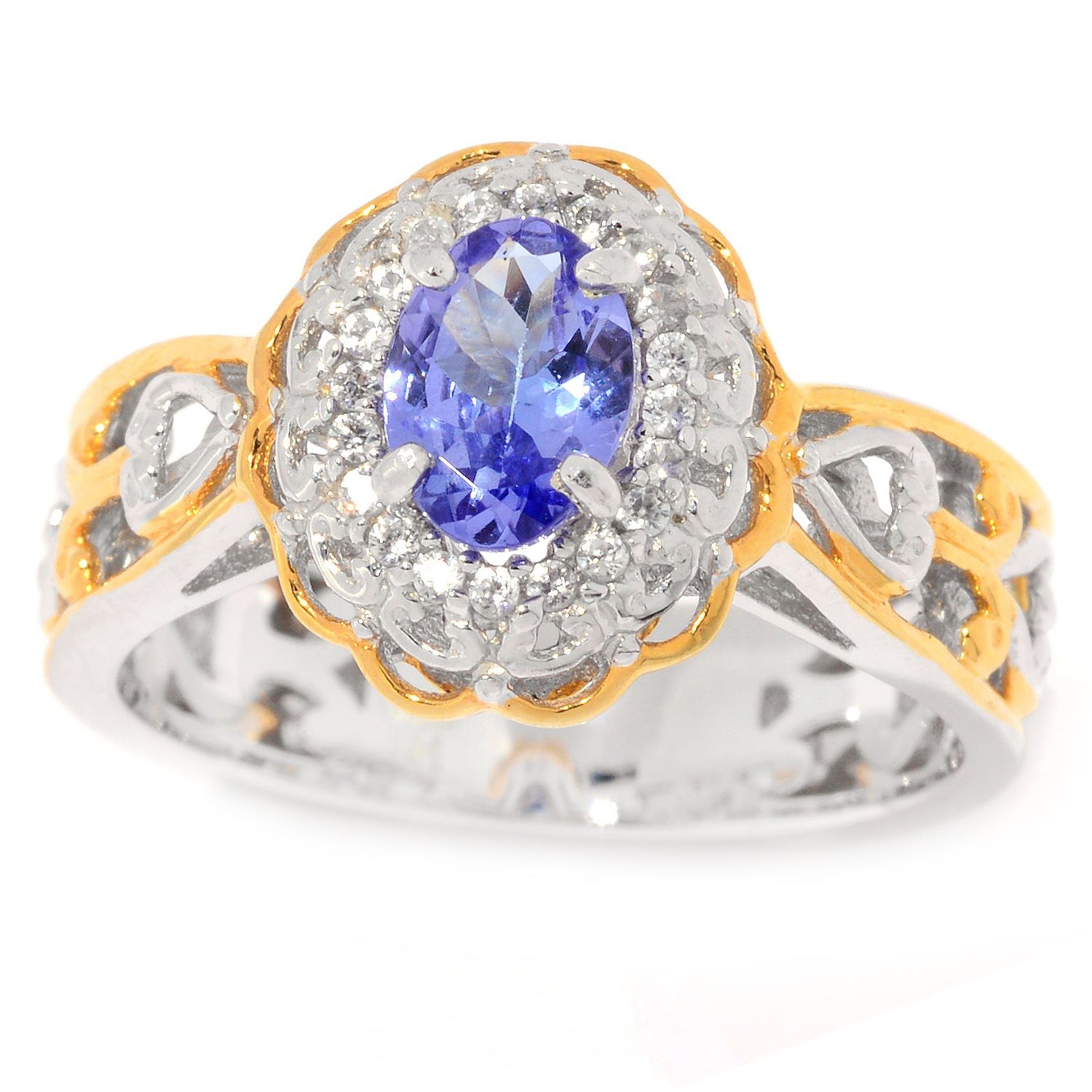 Gems en Vogue 1.20ctw Tanzanite & White Zircon Halo Ring
