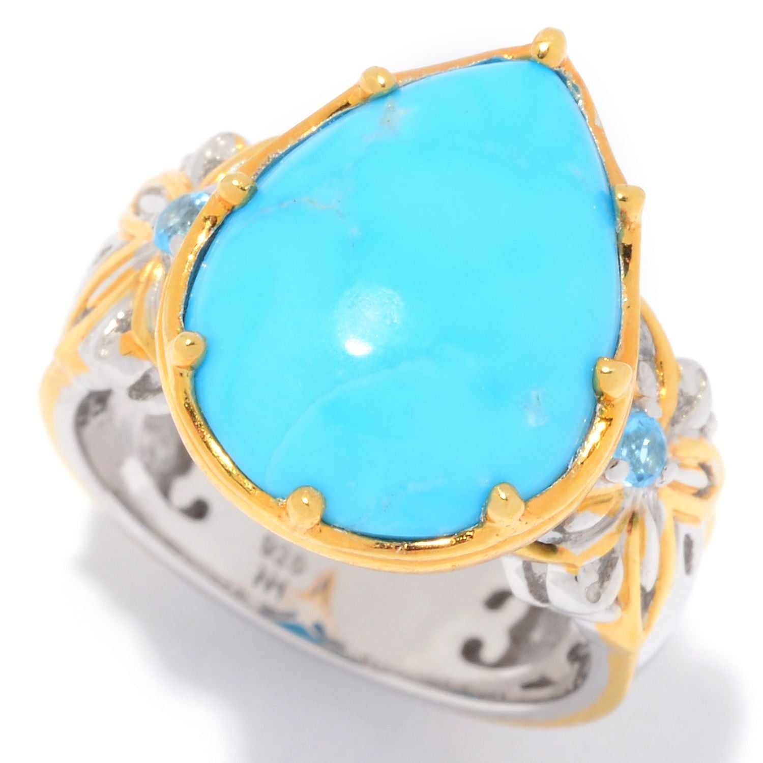 Gems en Vogue Pearshaped Kingman Turquoise & Swiss Blue Topaz Ring