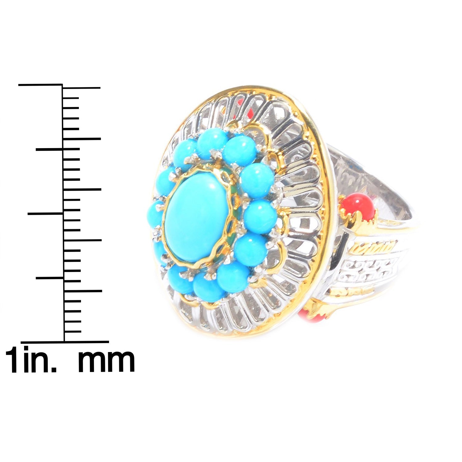 Gems en Vogue Kingman Turquoise & Red Bamboo Coral Cut-out Ring