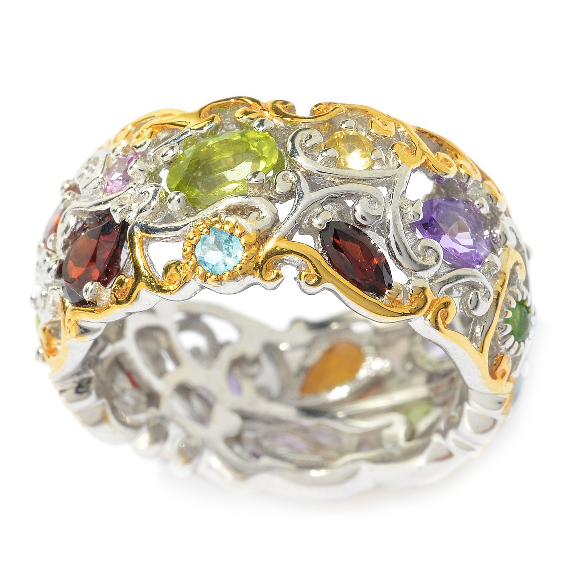 Gems en Vogue 24K Palladium Silver 2.57ctw Multi Gemstones Carnival Band Eternity Ring (cannot be sized)