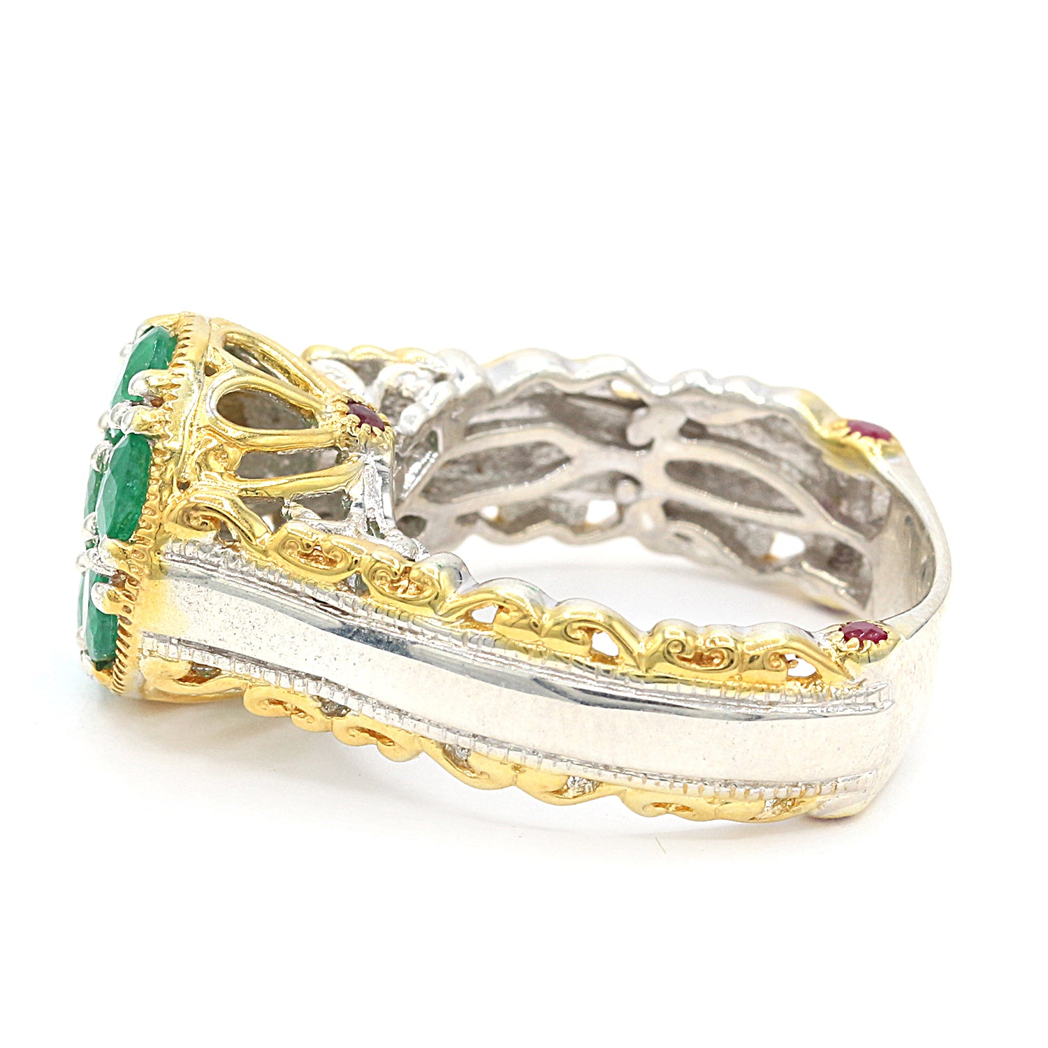 Gems en Vogue 1.62ctw Grizzly Emerald & Ruby Cluster Ring