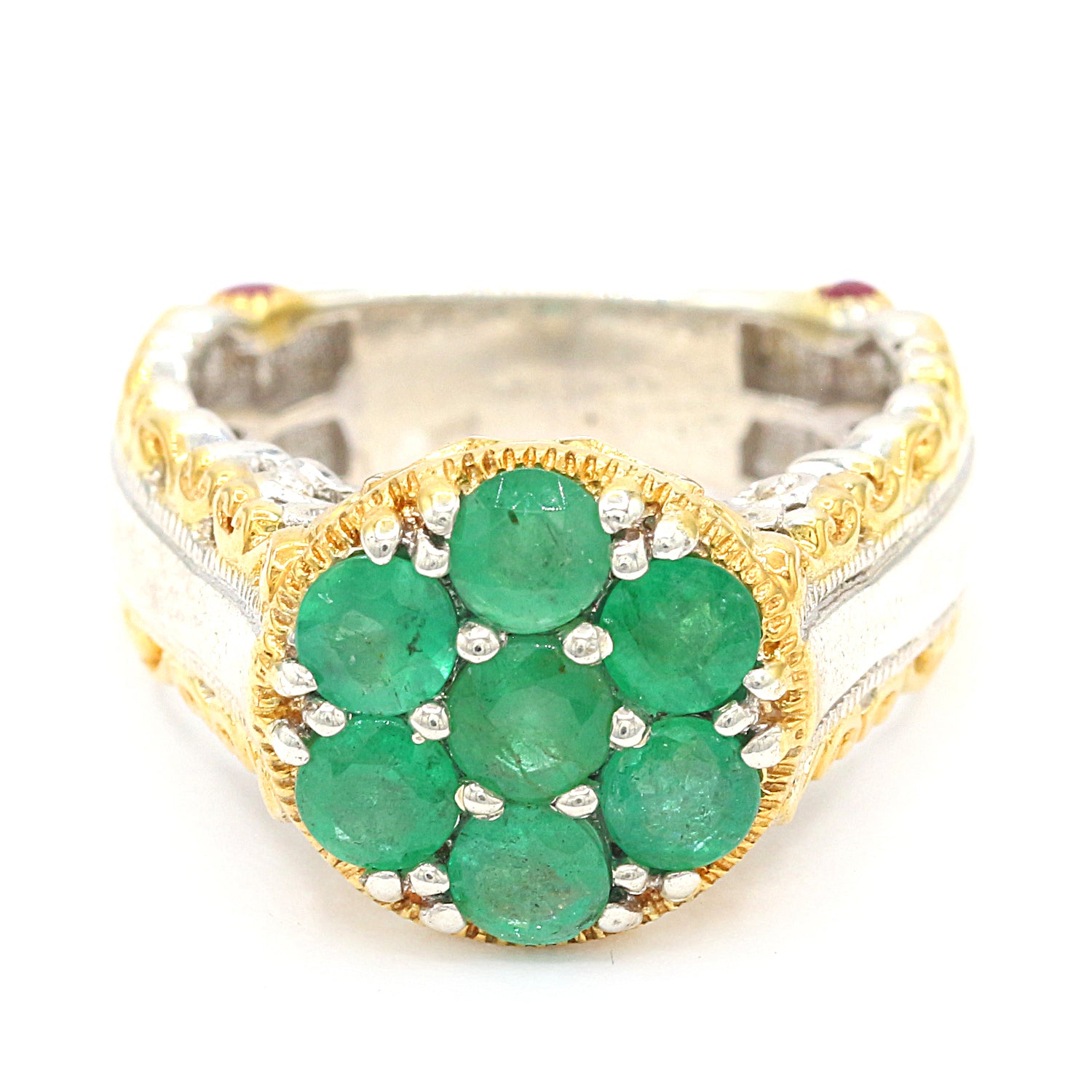 Gems en Vogue 1.62ctw Grizzly Emerald & Ruby Cluster Ring